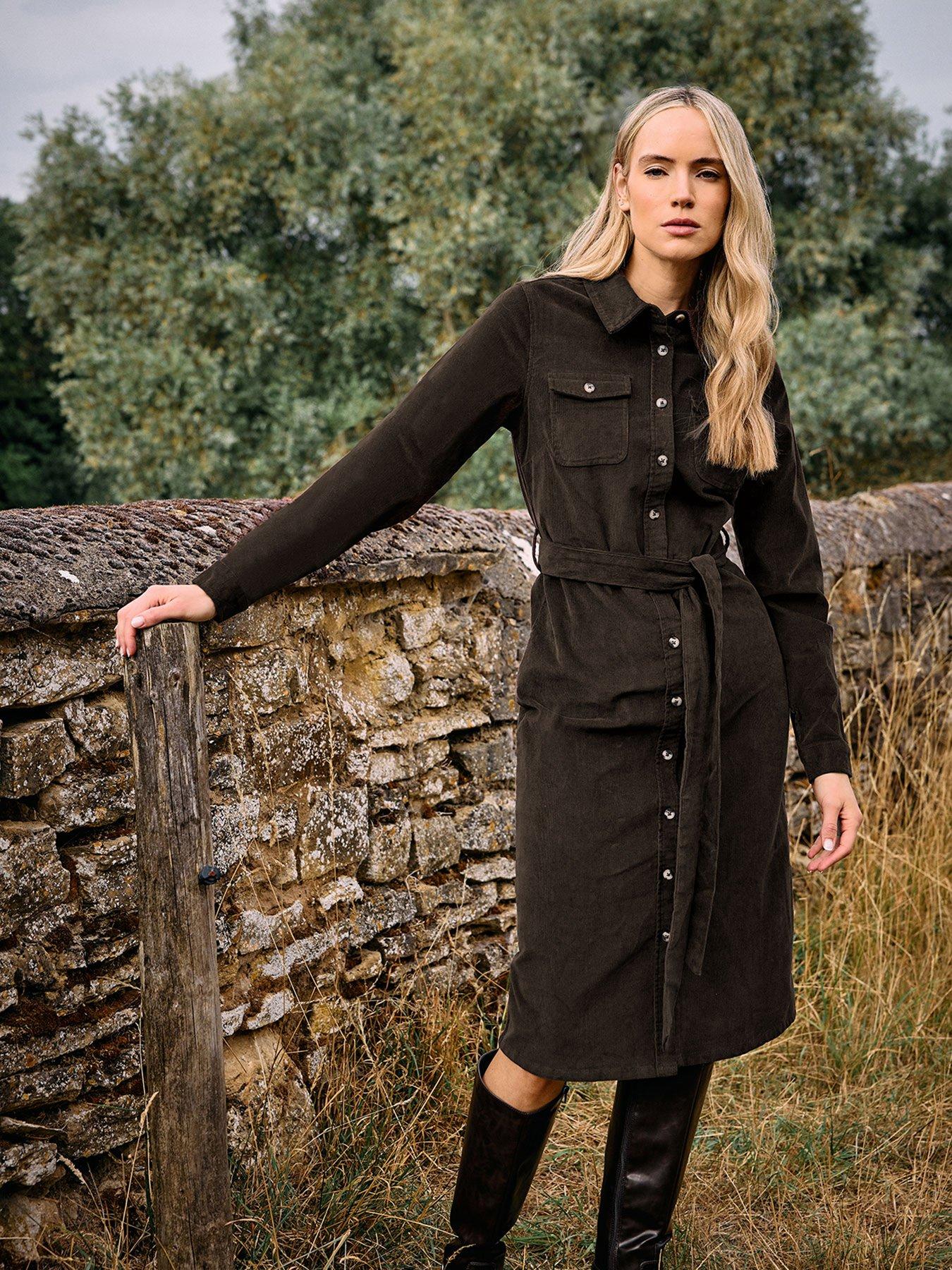 Long Tall Sally Cord Shirt Dress - Brown