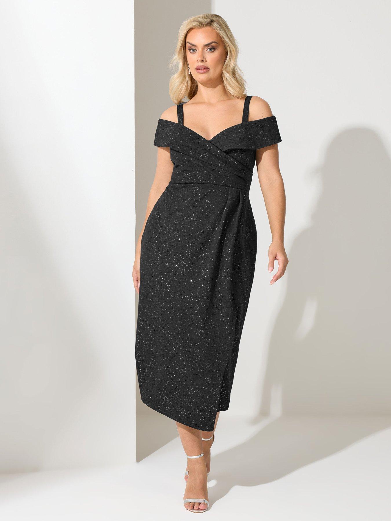 yours-curve-bardot-wrap-glitter-skater-dress-blackback