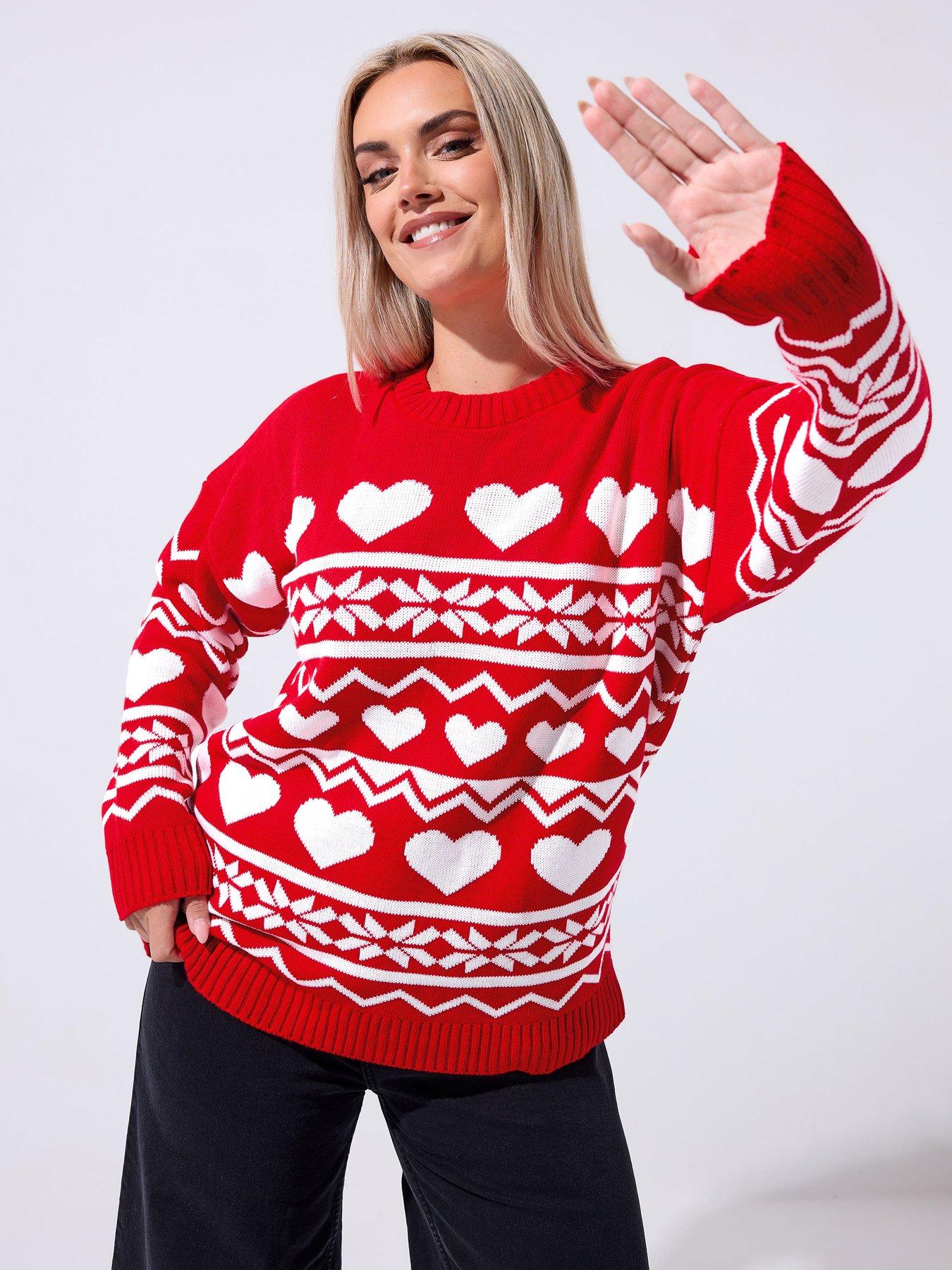 Yours Curve Heart Fairisle Jumper - Red