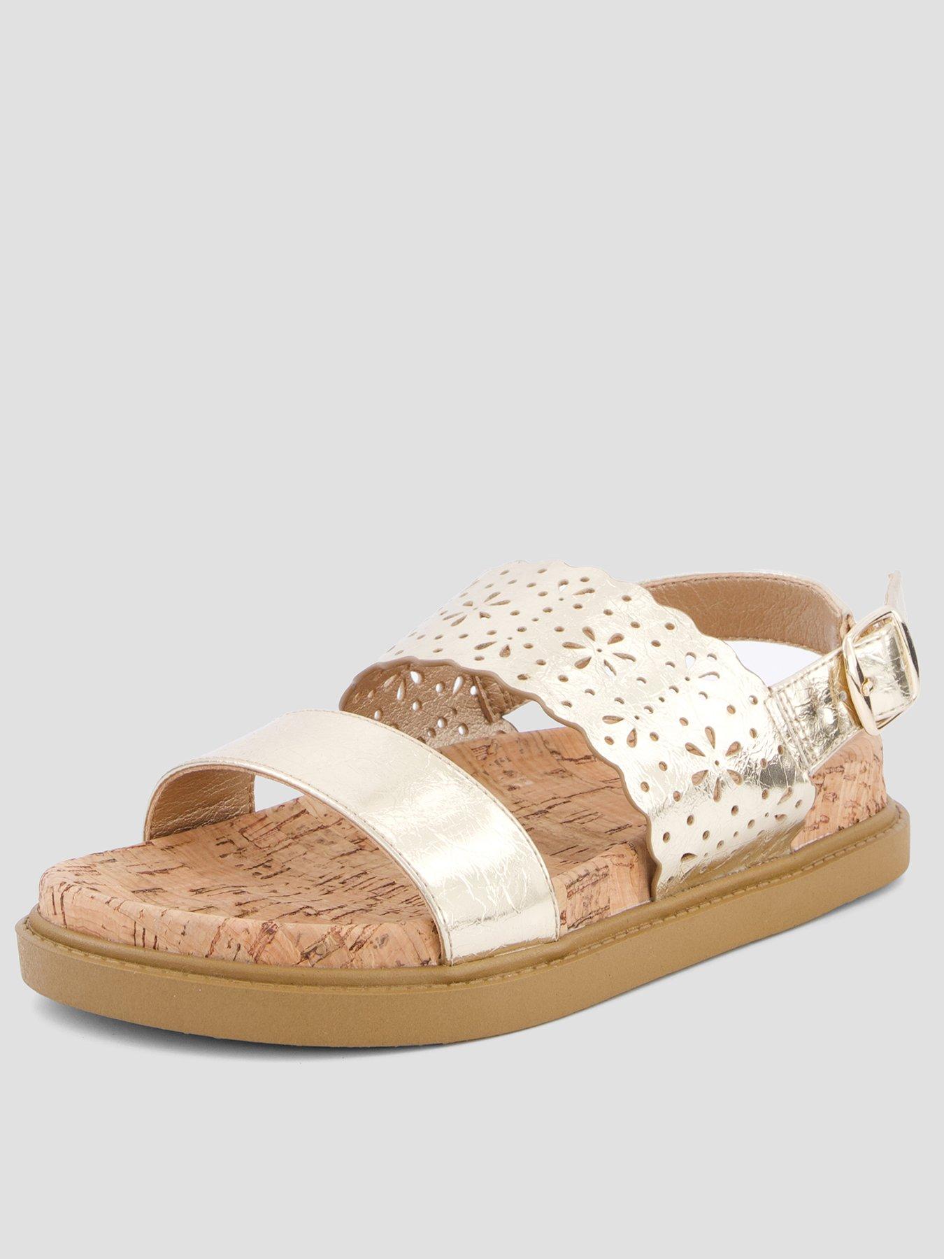 Image 1 of 7 of The Very Collection Twin Strap Lasercut Metallic Sandal - Gold