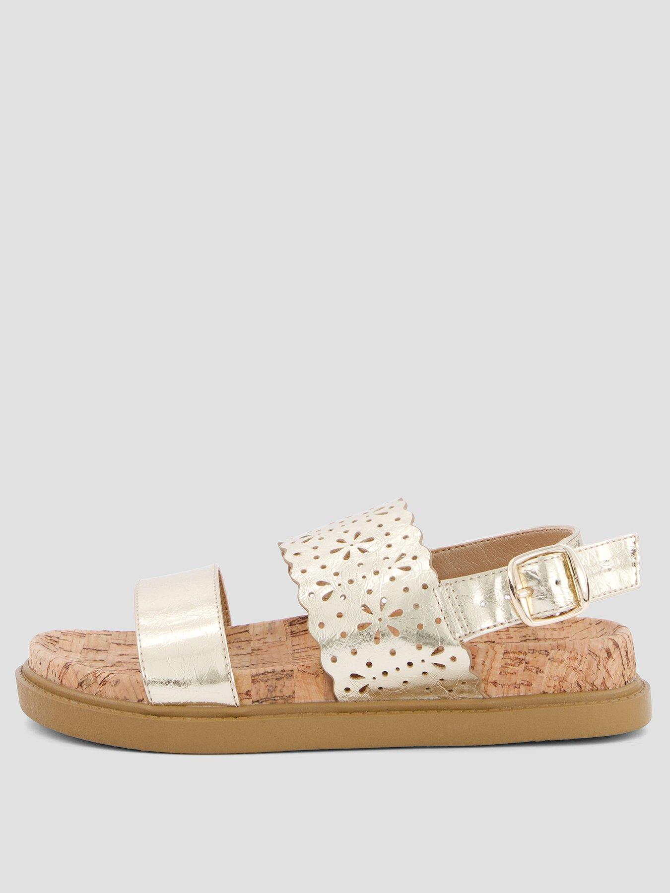 Image 2 of 7 of The Very Collection Twin Strap Lasercut Metallic Sandal - Gold