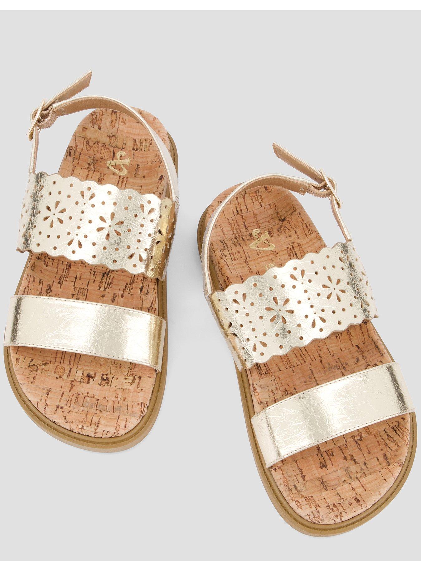 Image 3 of 7 of The Very Collection Twin Strap Lasercut Metallic Sandal - Gold