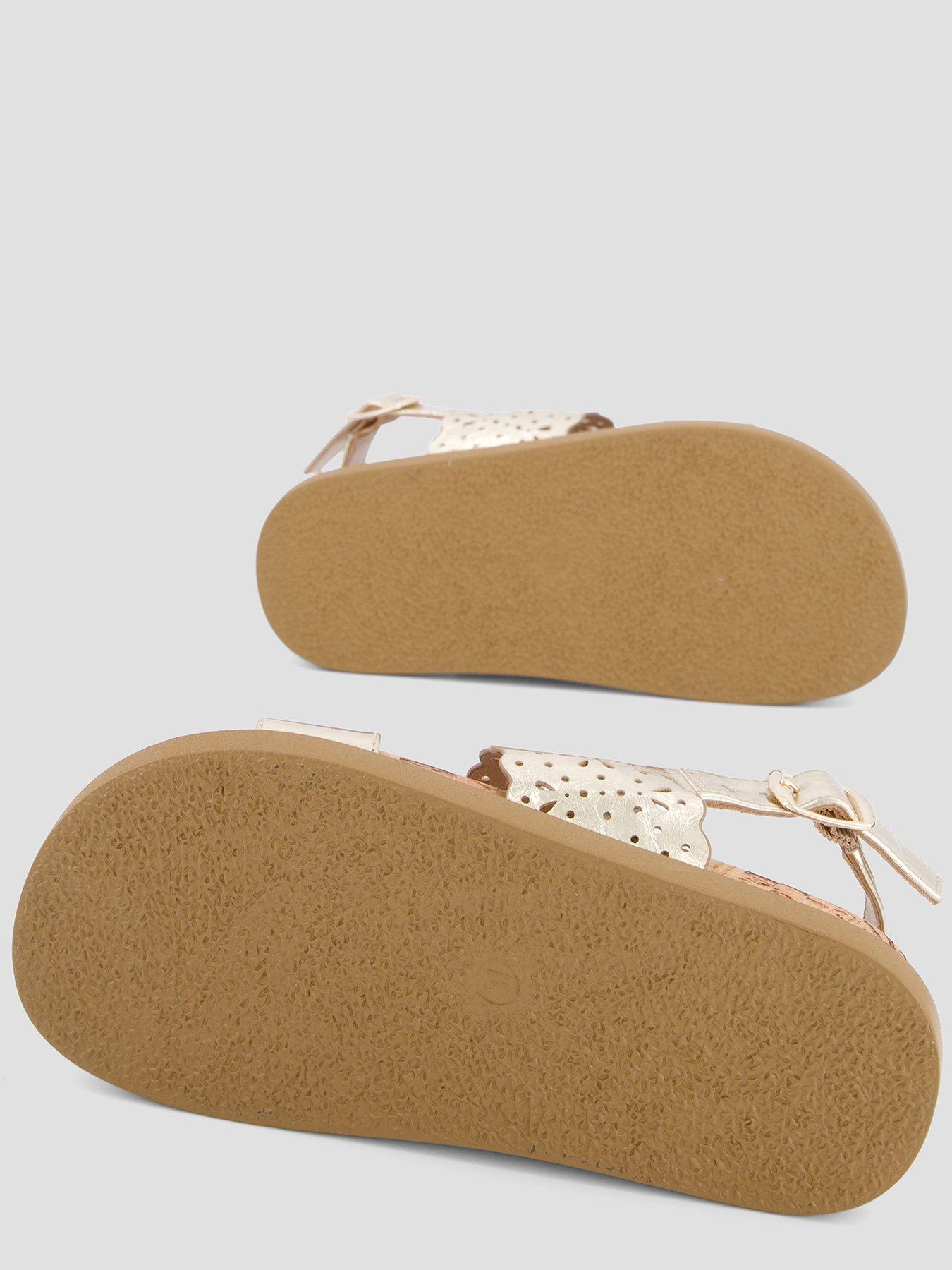 Image 4 of 7 of The Very Collection Twin Strap Lasercut Metallic Sandal - Gold