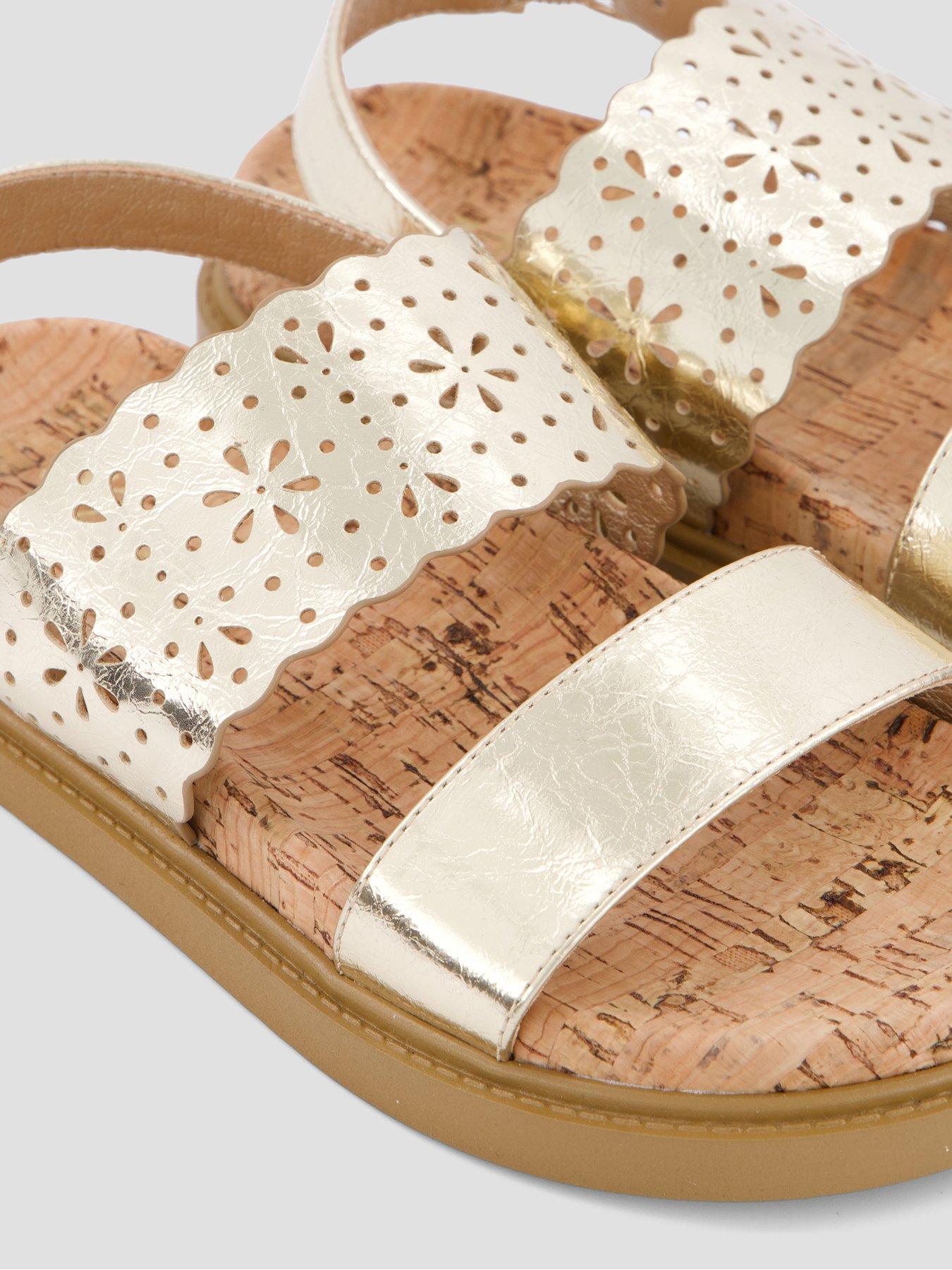 Image 5 of 7 of The Very Collection Twin Strap Lasercut Metallic Sandal - Gold