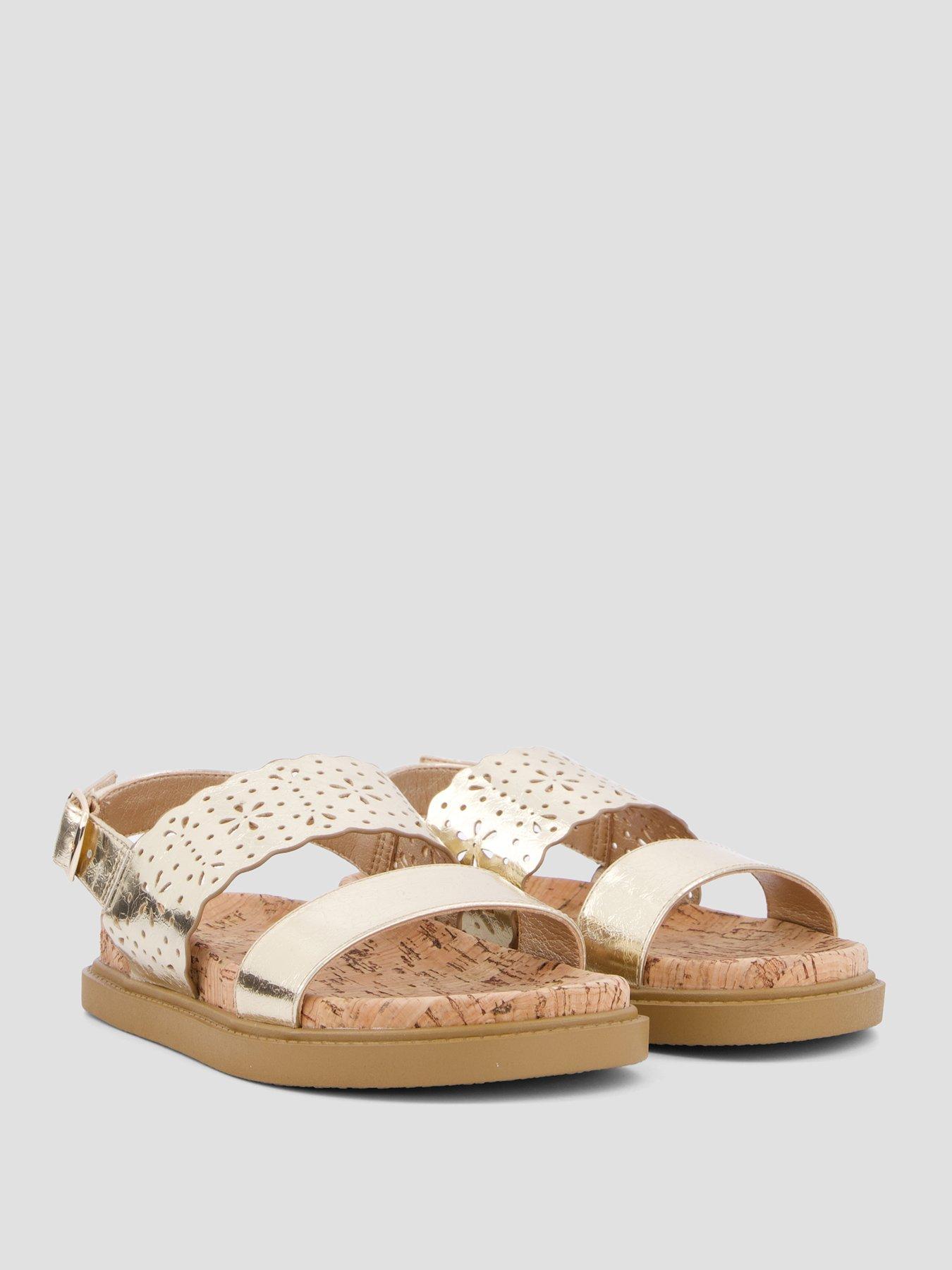 Image 6 of 7 of The Very Collection Twin Strap Lasercut Metallic Sandal - Gold