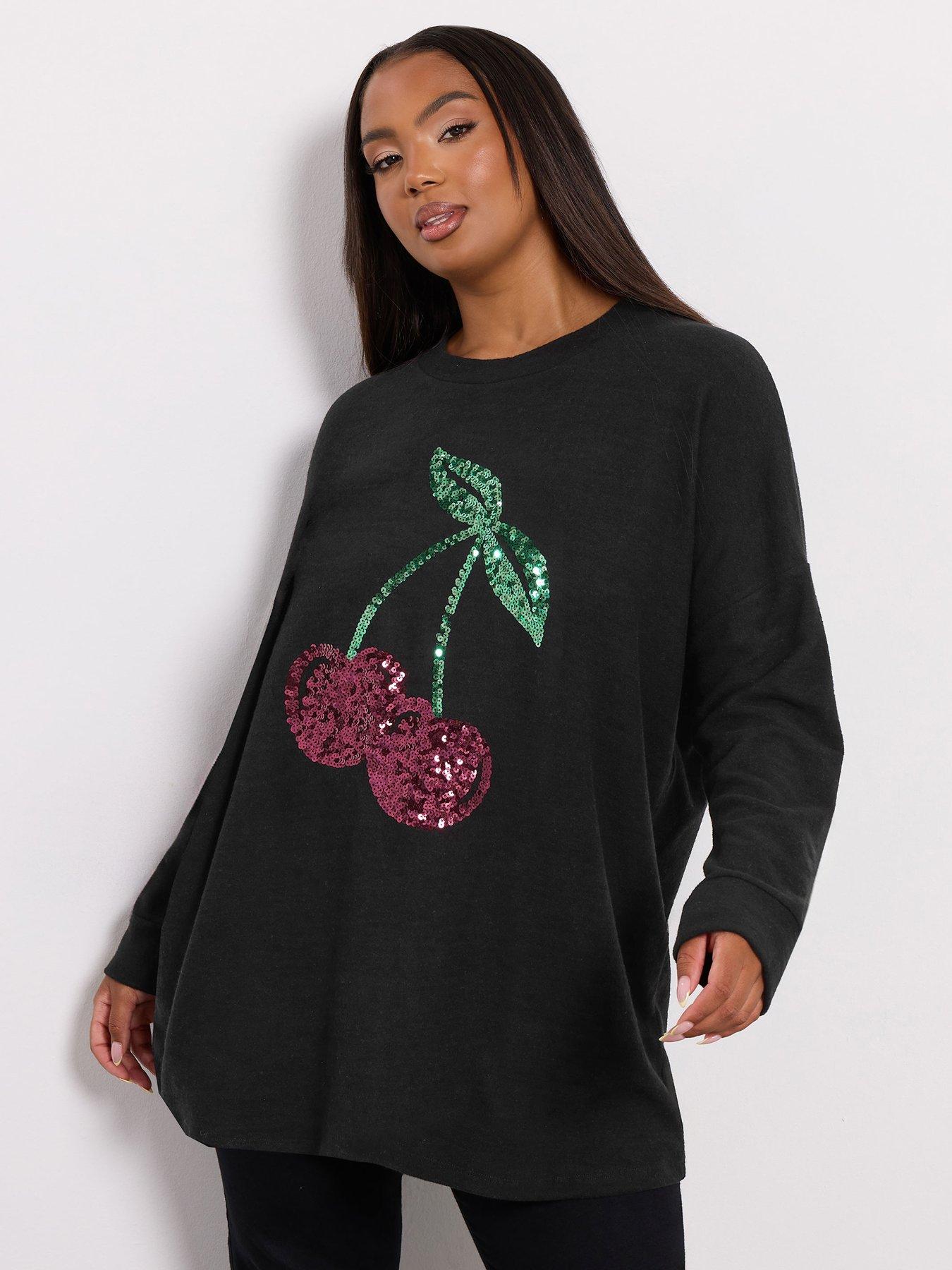 Yours Curve Cherry Jumper - Black
