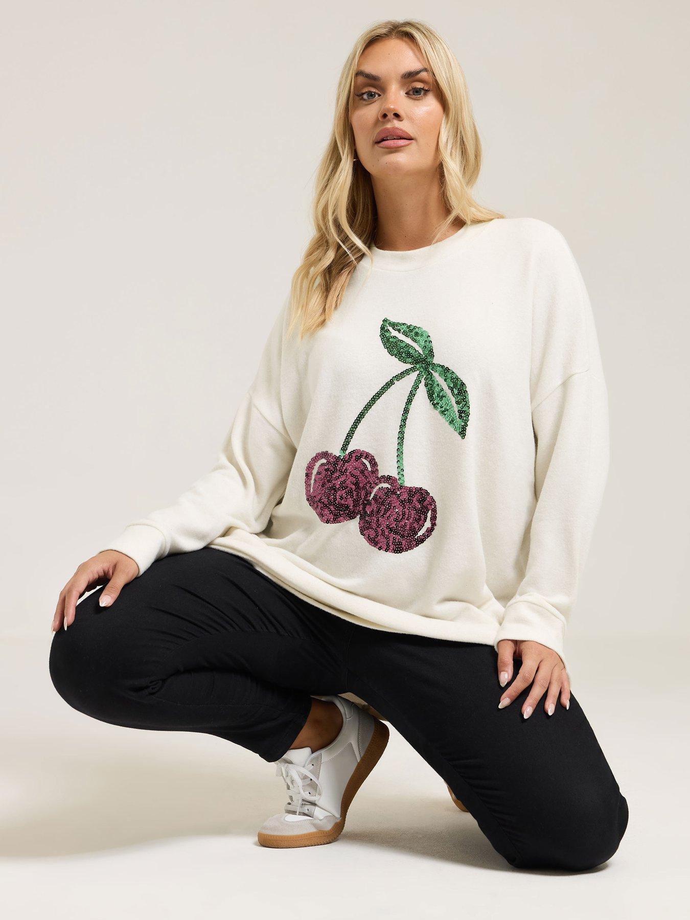Yours Curve Cherry Jumper - Ivory