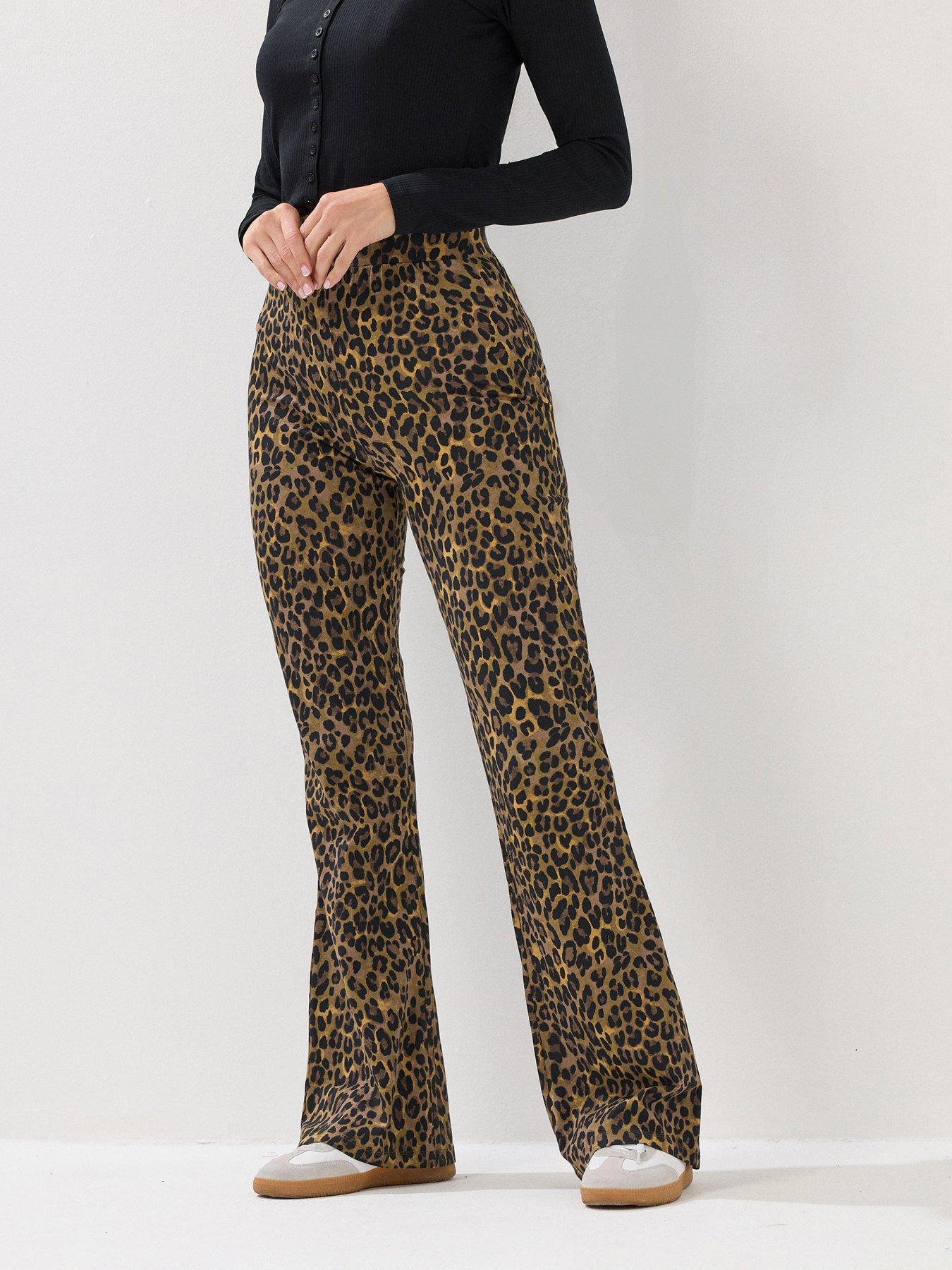 Long Tall Sally Leopard Flared Leggings 34" - Black