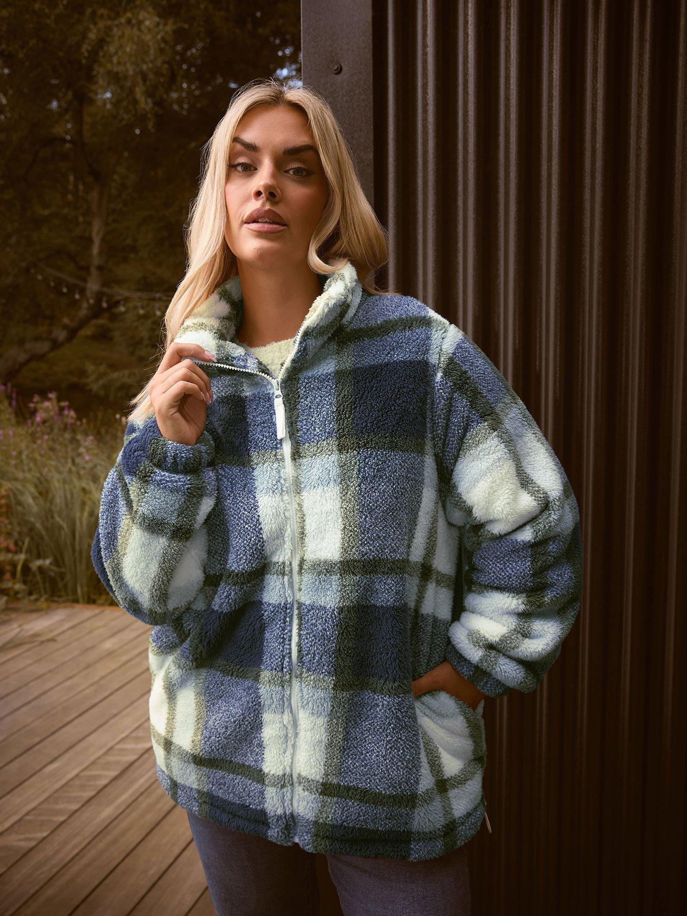 Yours Curve Zip Thru Feather Fleece - Blue