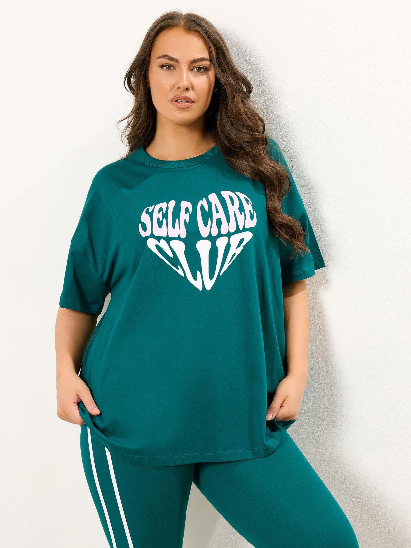 Yours Curve Self Care Club T-Shirt - Green