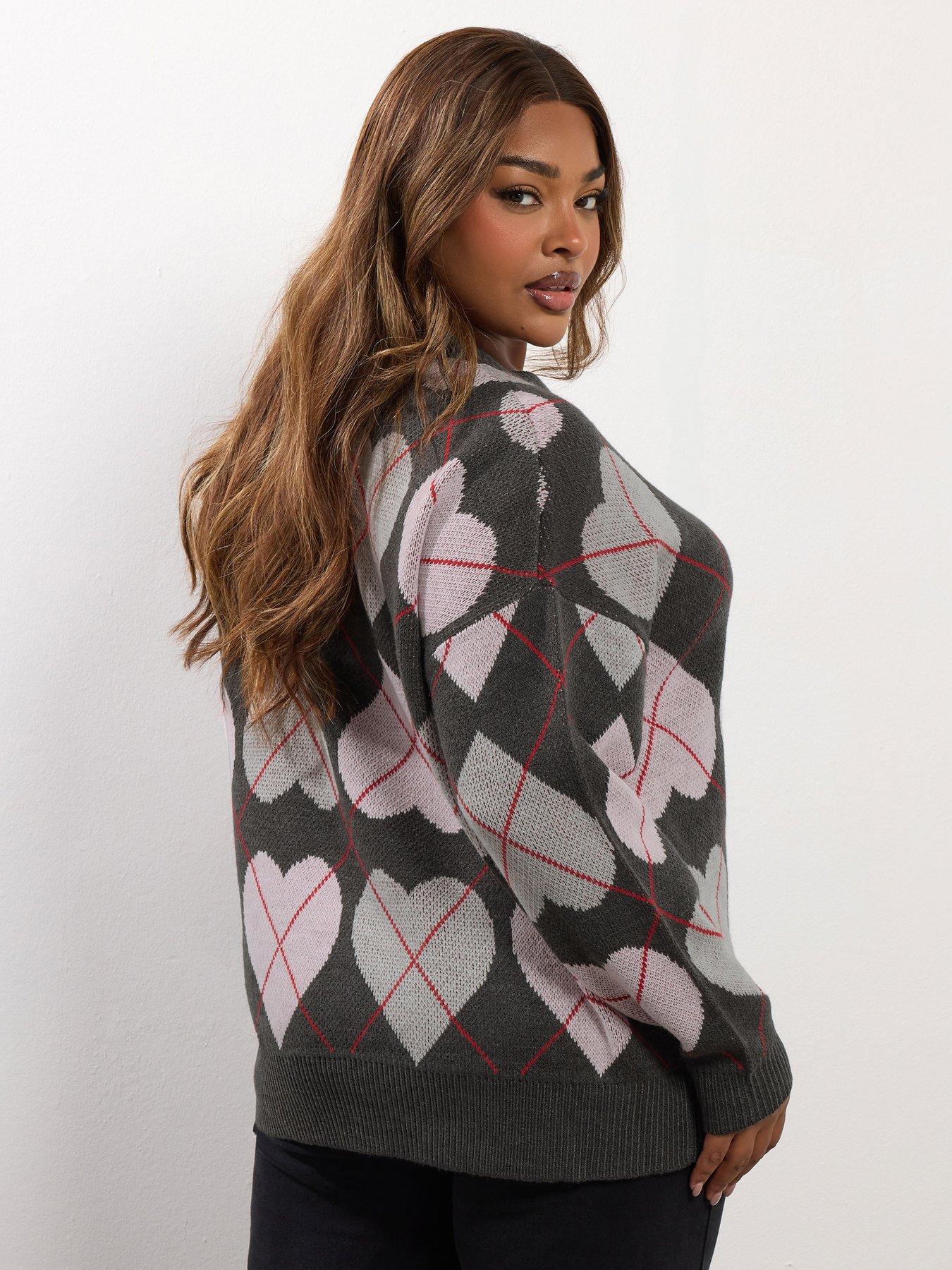 yours-curve-argyle-heart-jumper-greystillFront