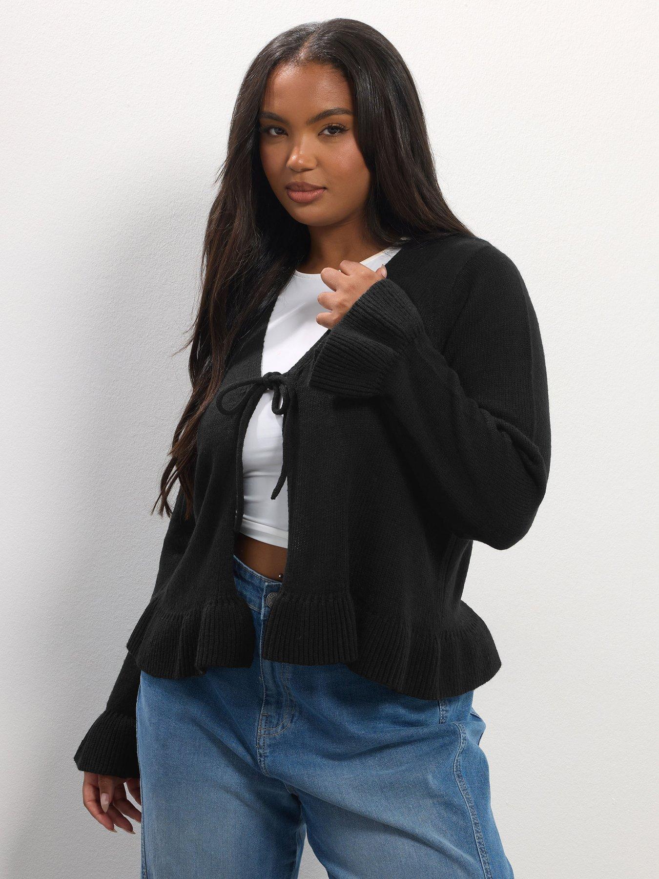 yours-curve-frill-trim-cardigan-black