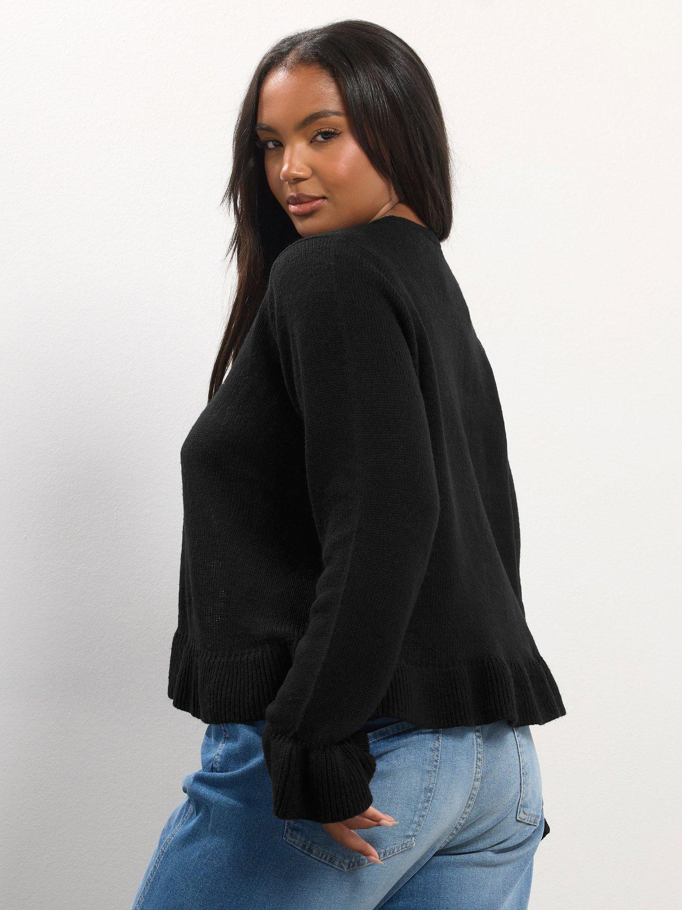 yours-curve-frill-trim-cardigan-blackstillFront