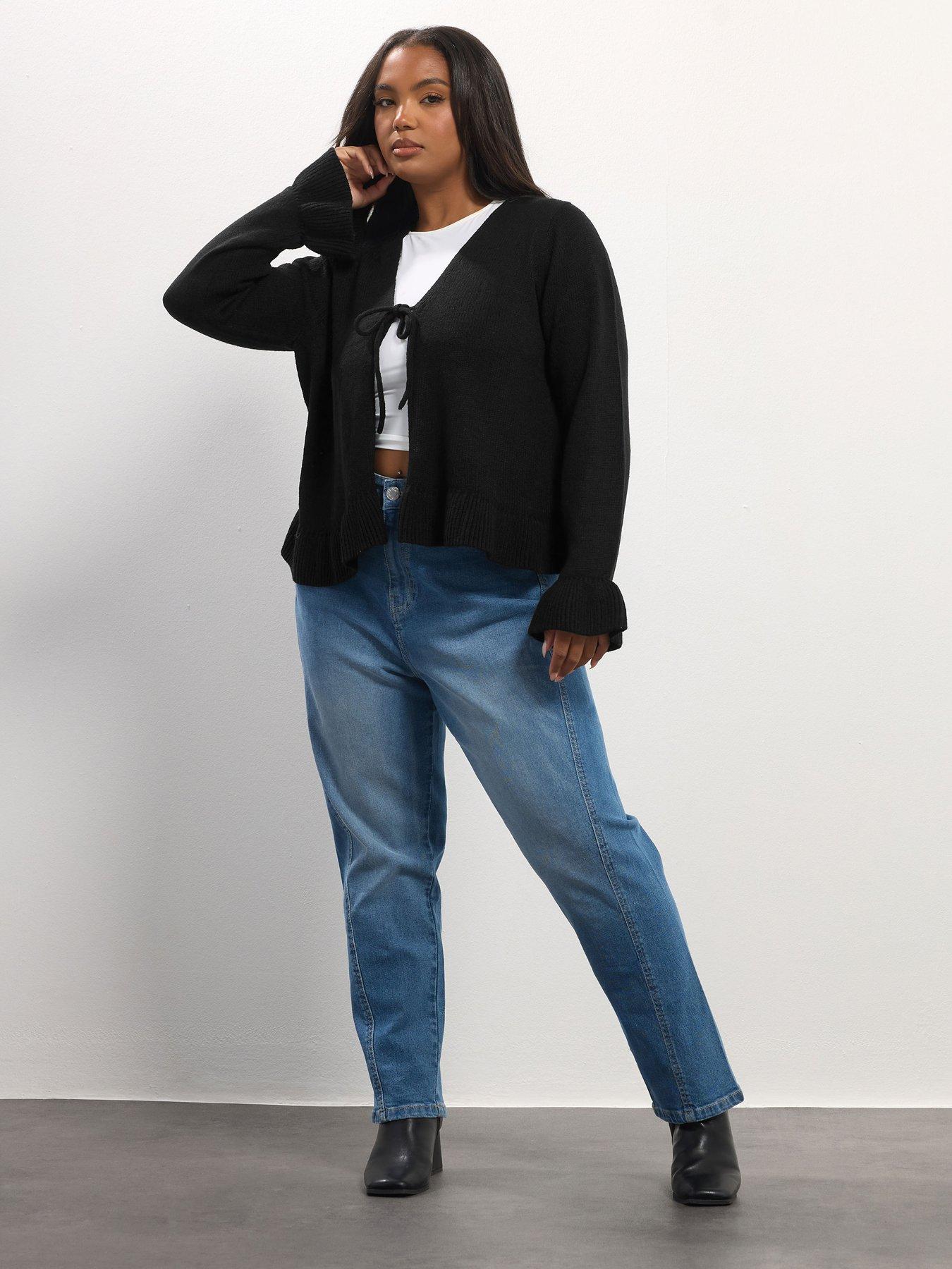 yours-curve-frill-trim-cardigan-blackback