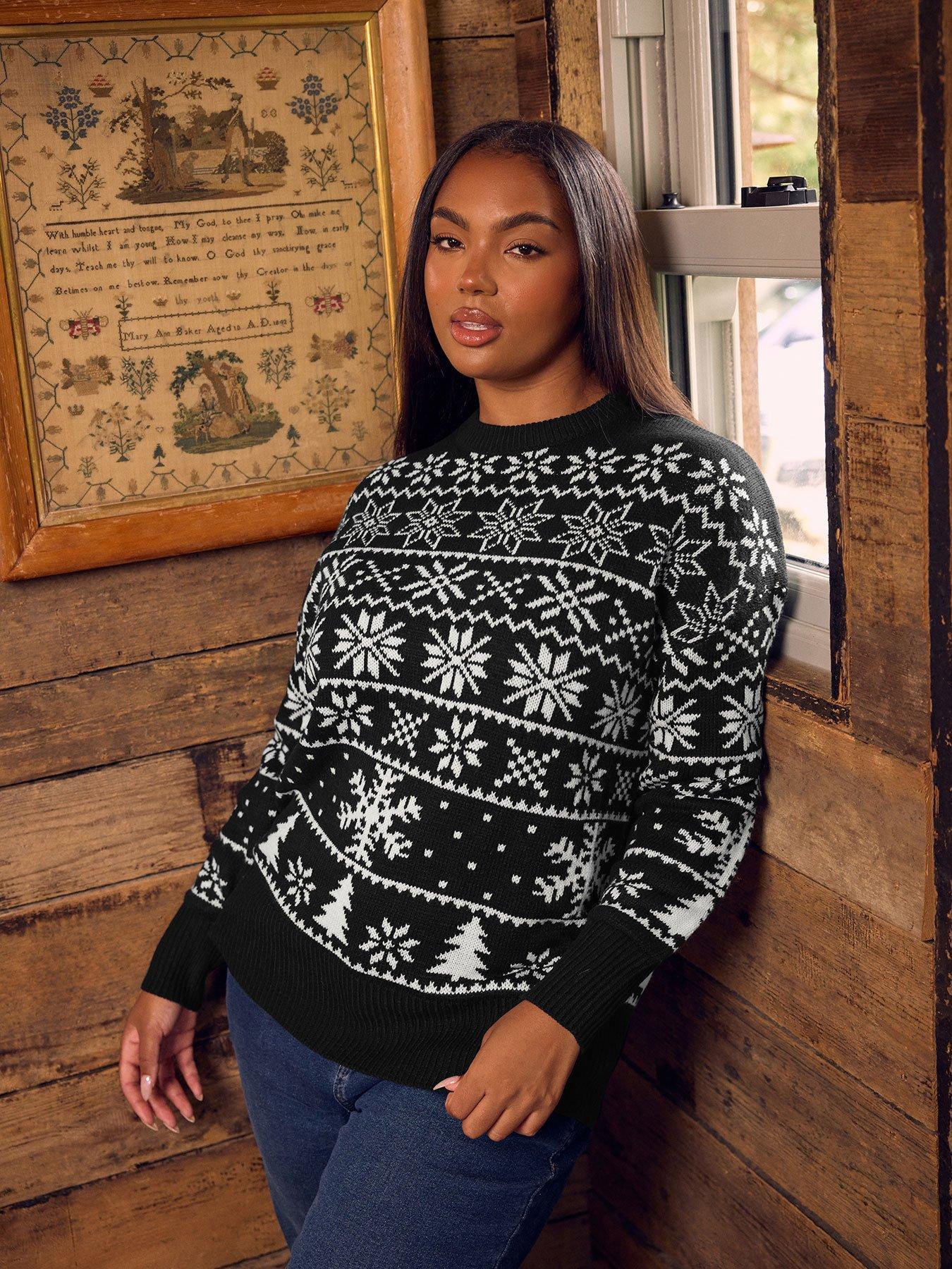 yours-curve-snowflake-fairisle-jumper-black