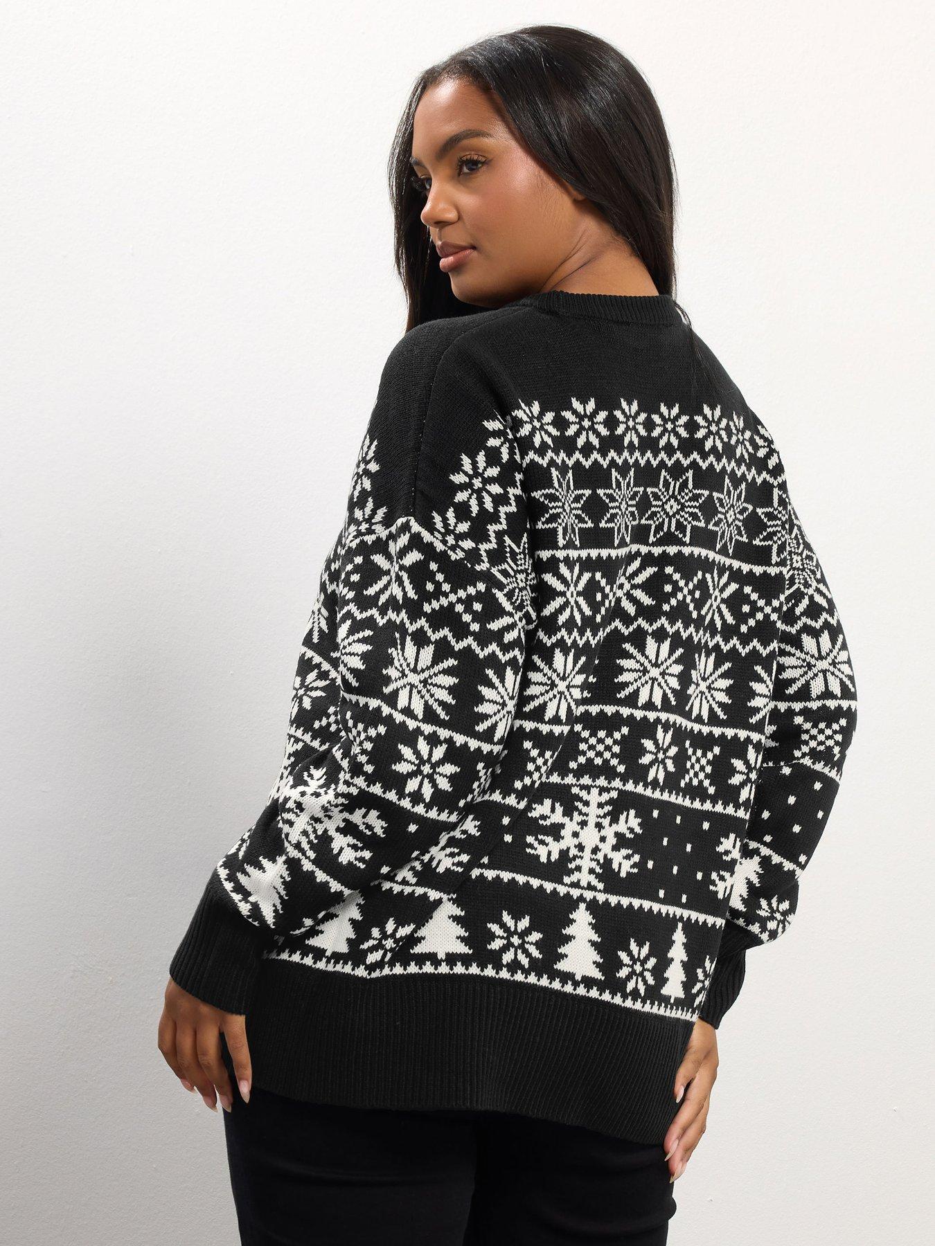 yours-curve-snowflake-fairisle-jumper-blackstillFront