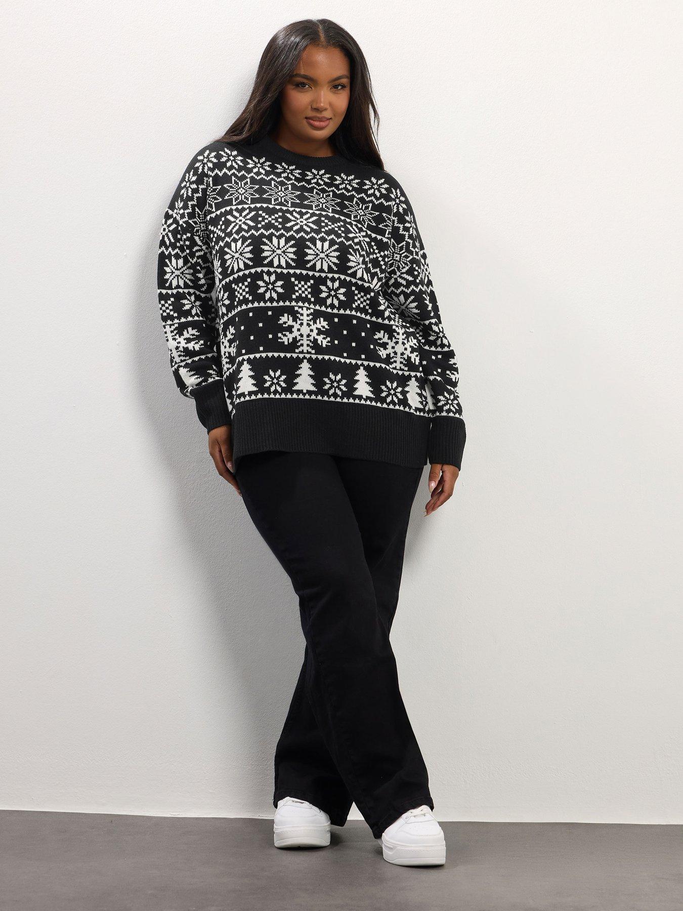 yours-curve-snowflake-fairisle-jumper-blackback
