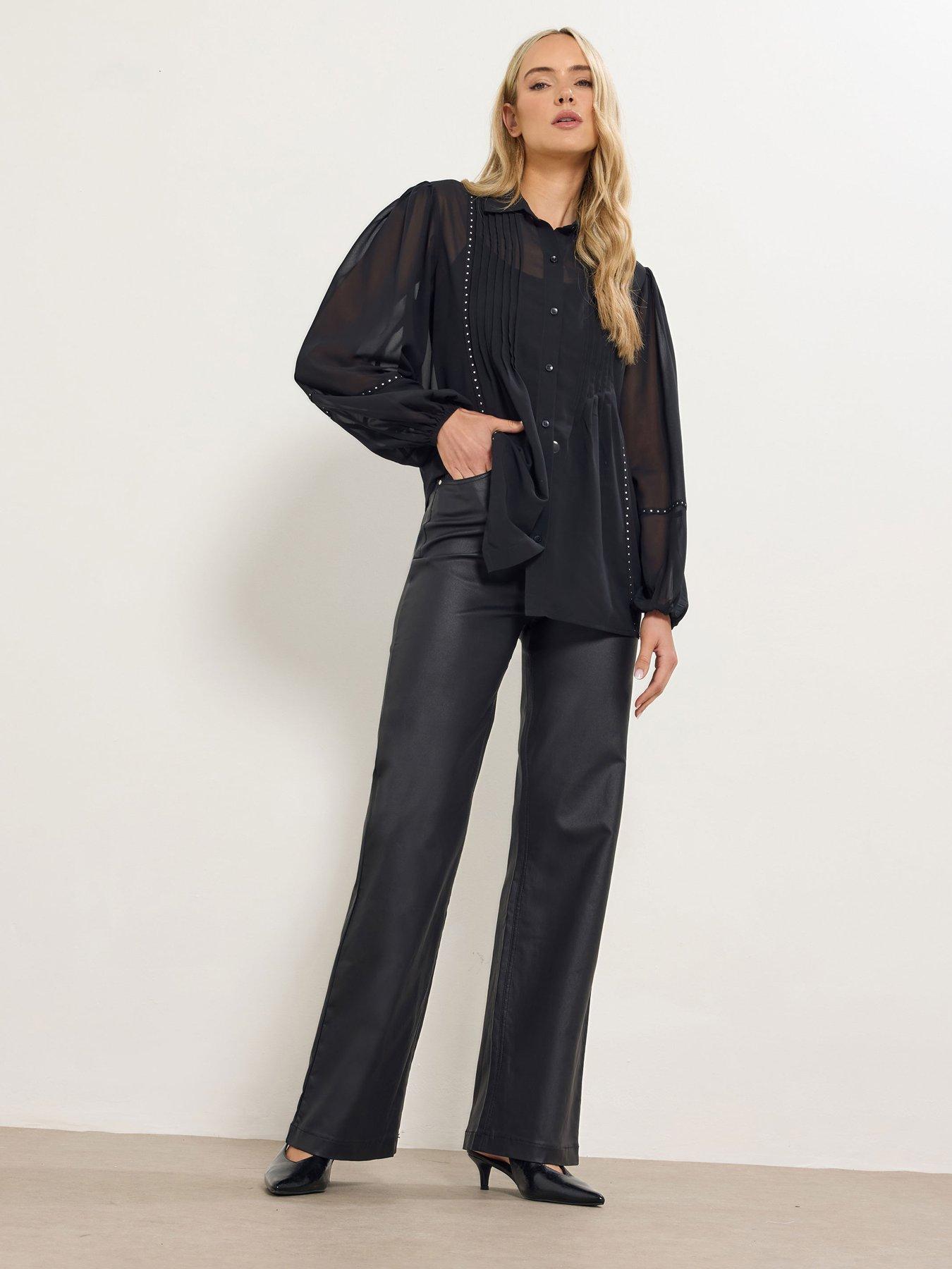 Image 3 of 4 of Long Tall Sally Stud Georgette Shirt - Black