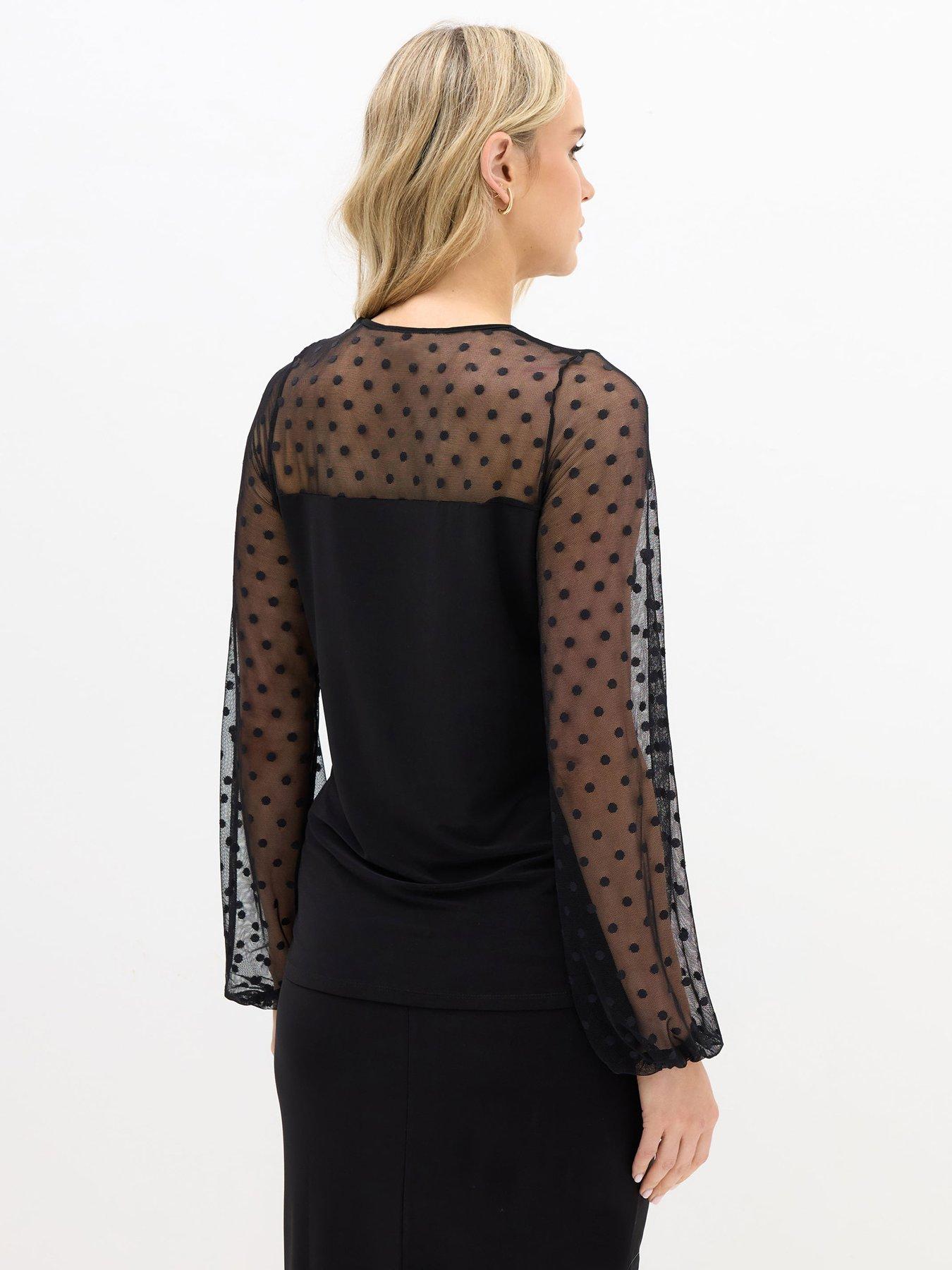 Image 2 of 4 of Long Tall Sally Spot Mesh Sleeve Yoke Top - Black