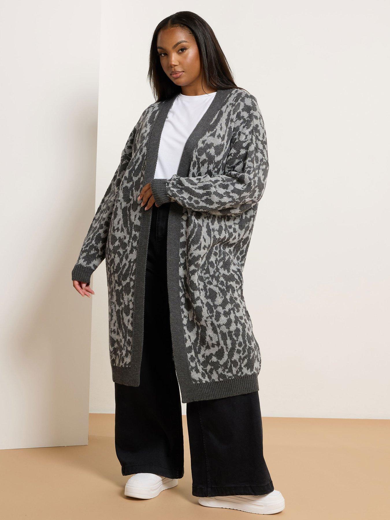 Yours Curve Midi Leopard Cardigan - Grey
