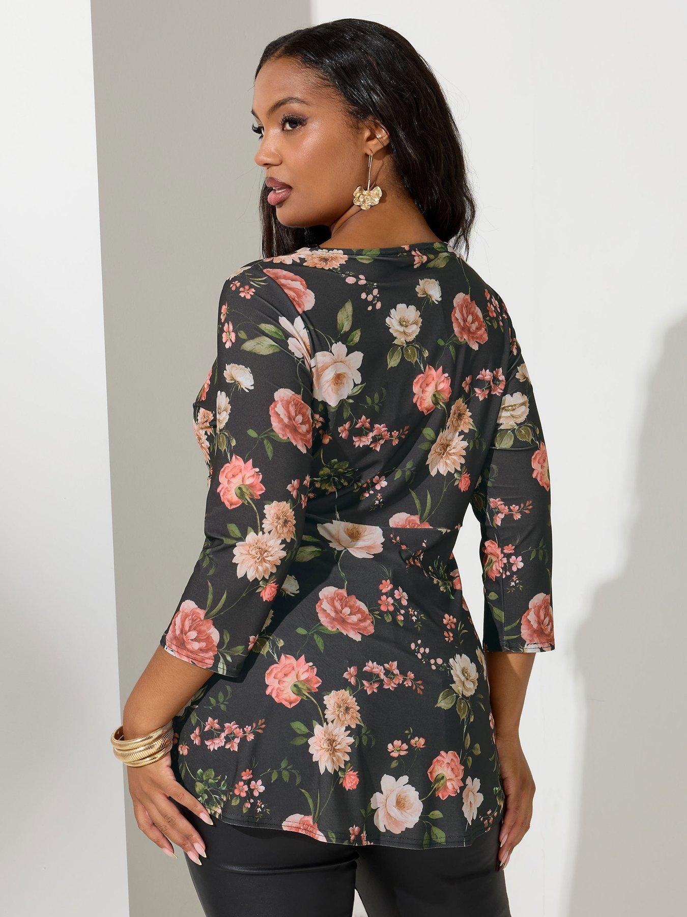 Image 2 of 4 of Yours Curve Floral Knot Front Top - Black