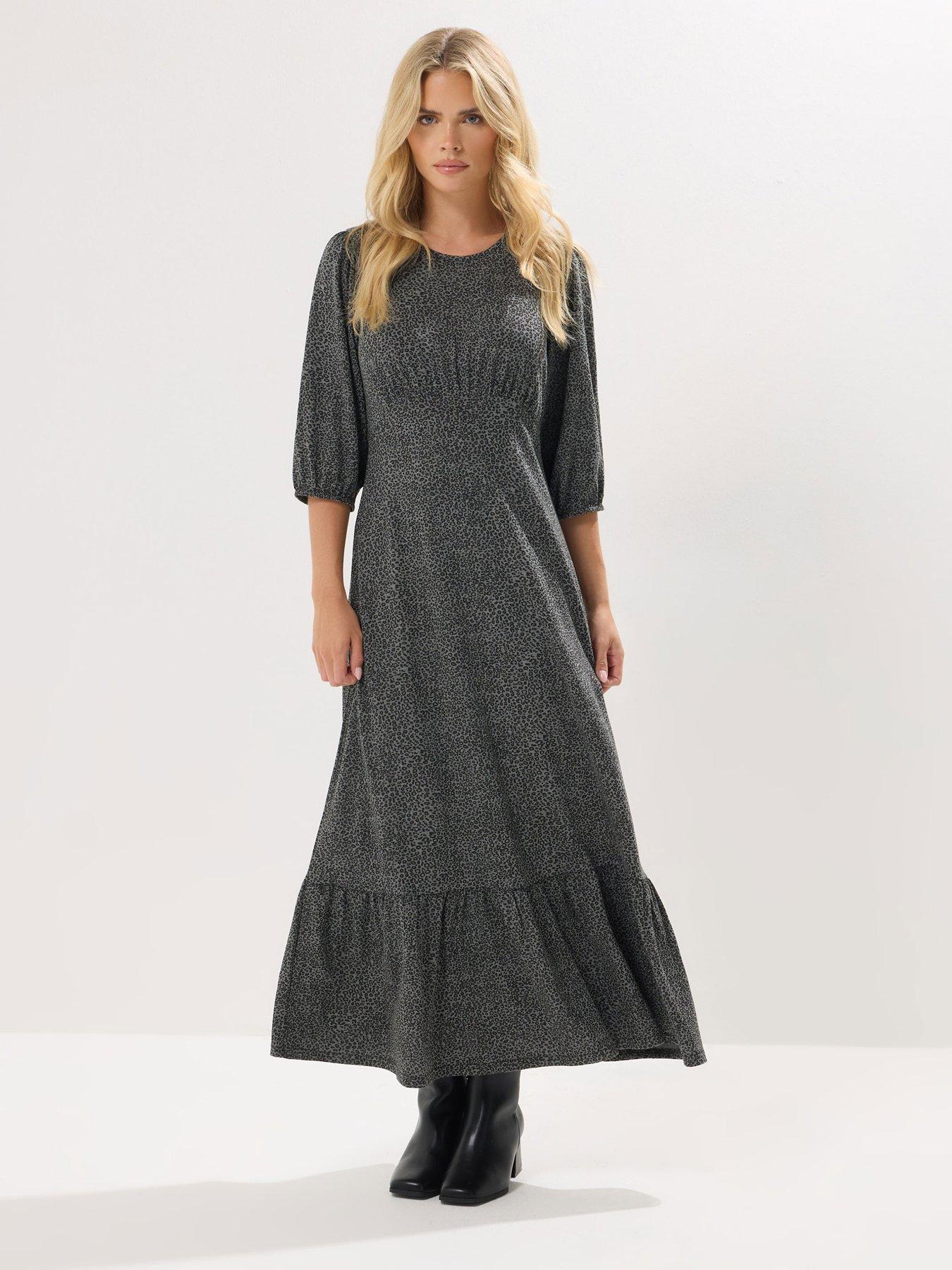 PixieGirl Petite Animal Short Sleeve Midi Dress - Grey