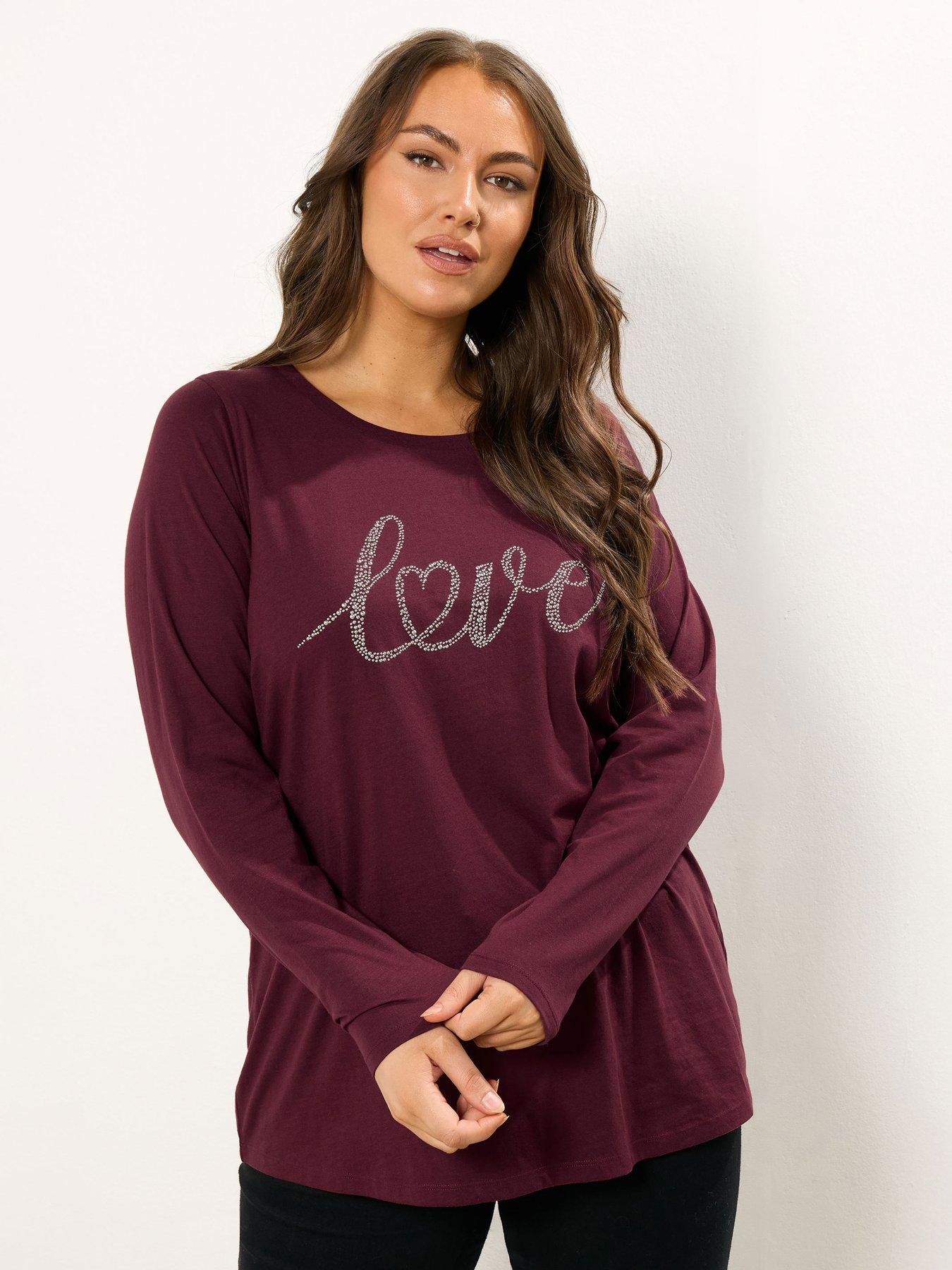 yours-curve-long-sleeve-love-print-t-shirt-red