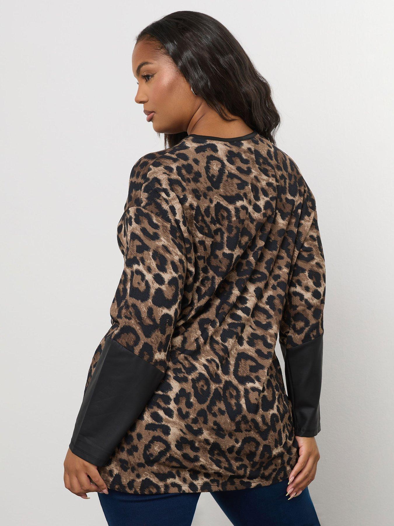 yours-curve-animal-print-sleeve-top-brownstillFront