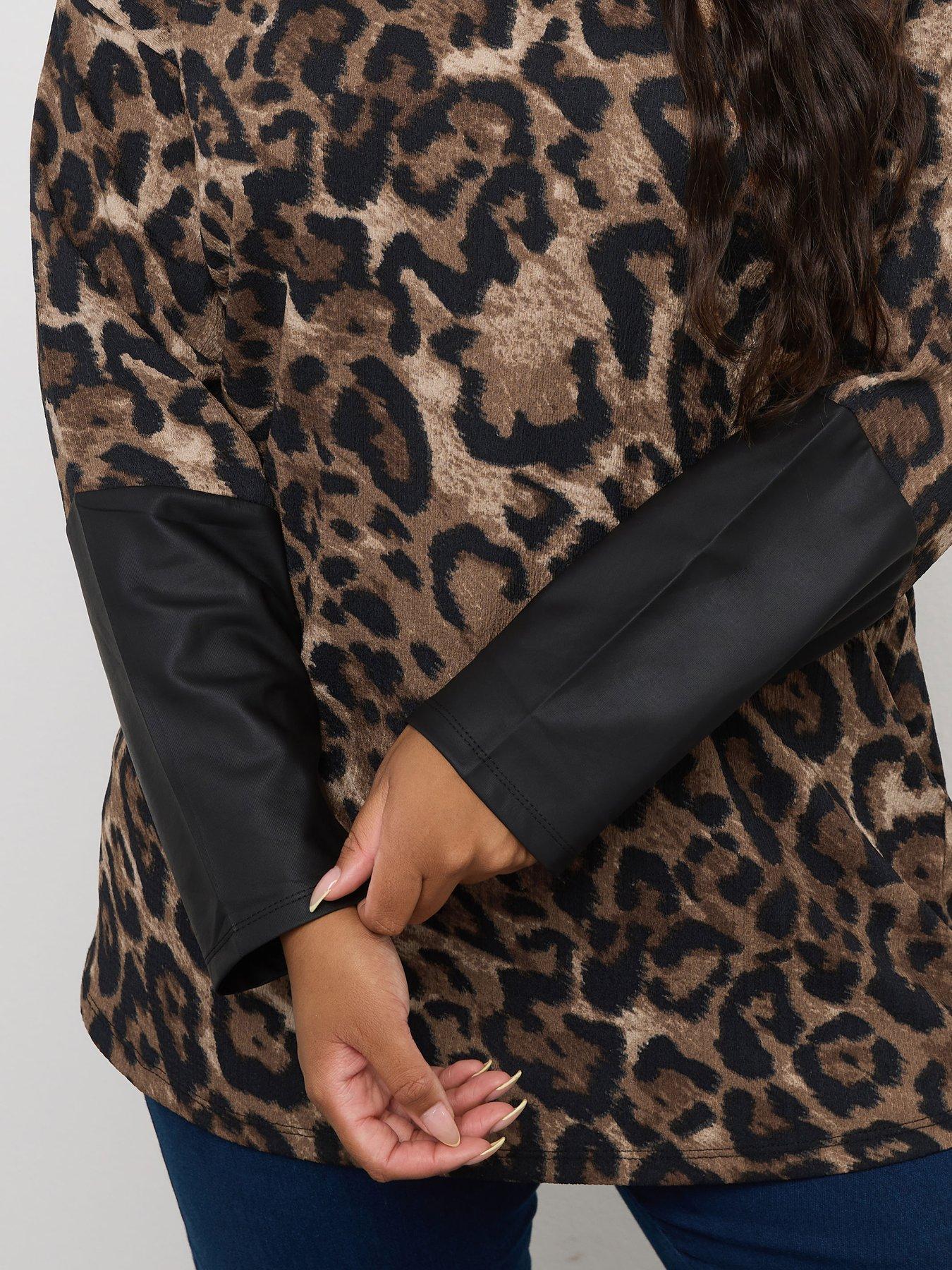 yours-curve-animal-print-sleeve-top-brownoutfit
