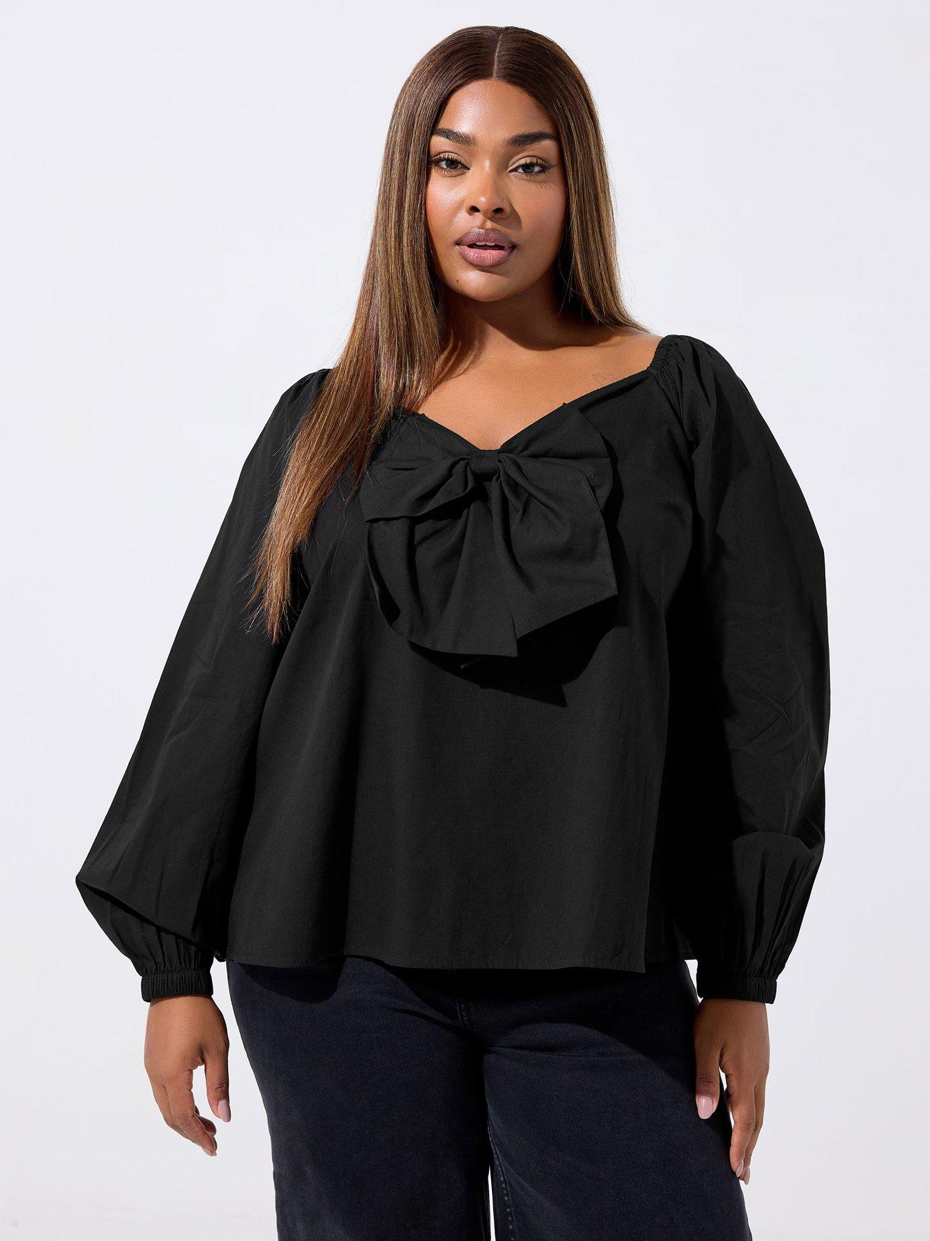 yours-curve-poplin-bow-top-blackfront