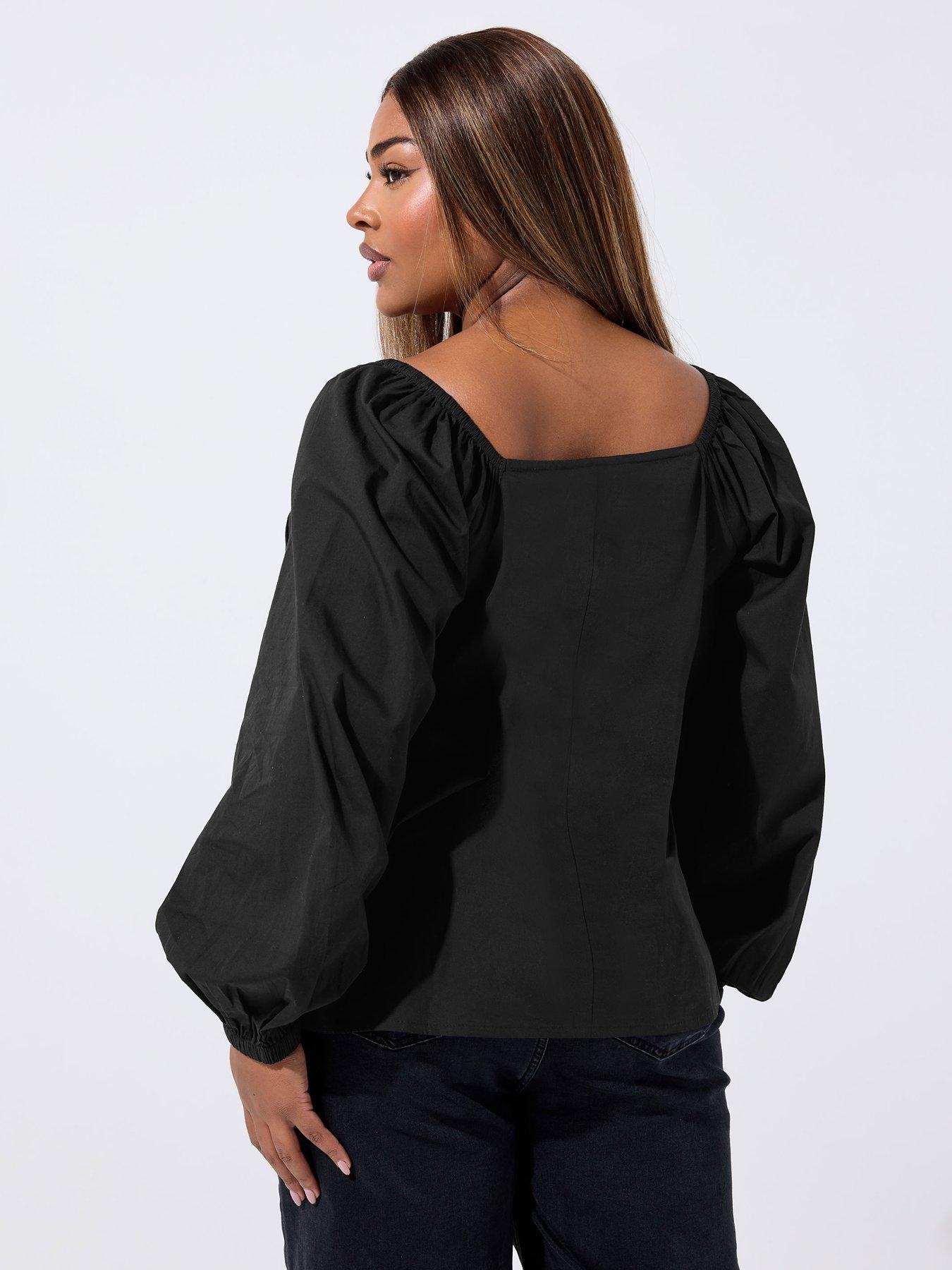 yours-curve-poplin-bow-top-blackstillFront