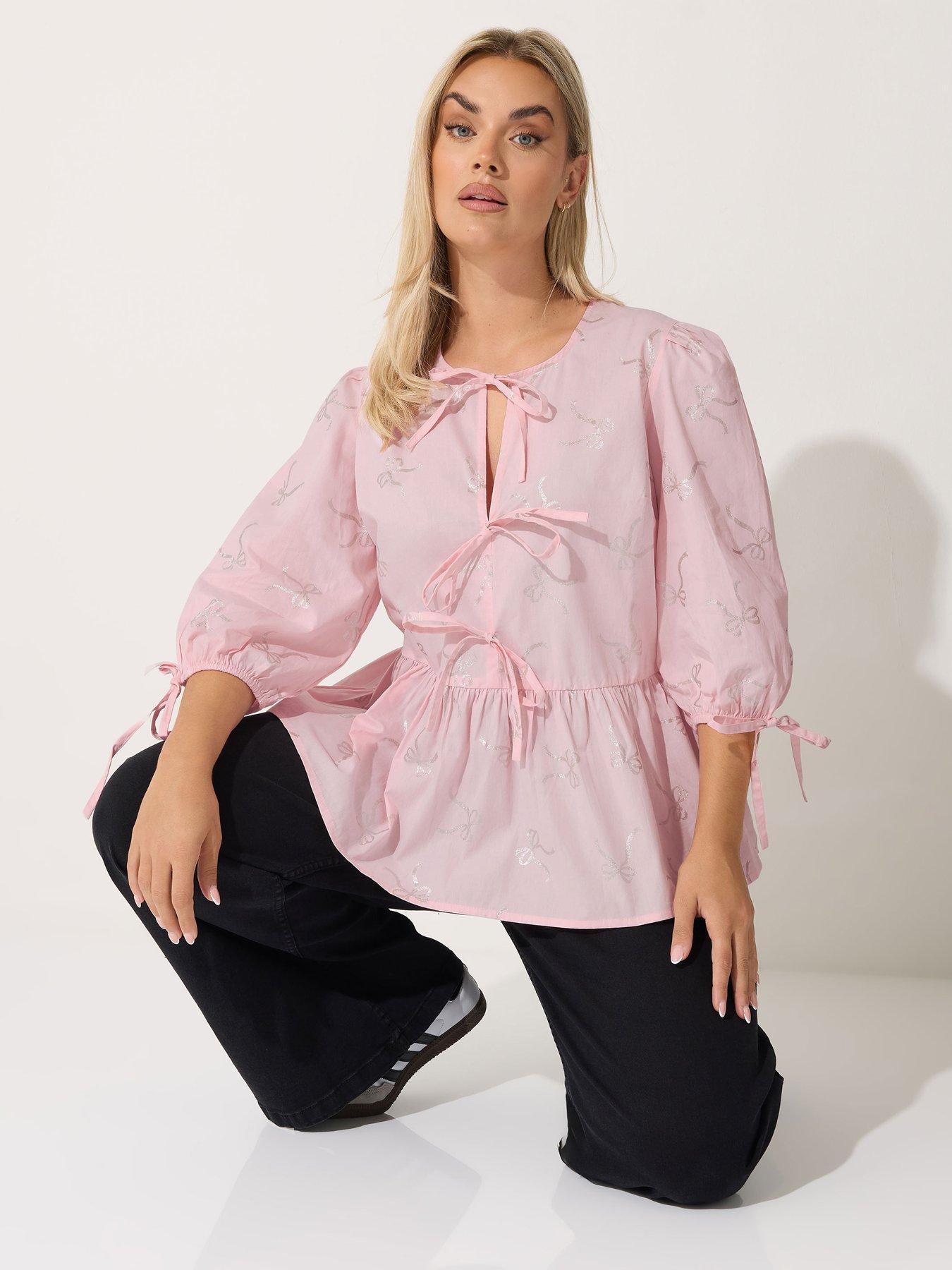 yours-curve-metallic-bow-collar-top-pink
