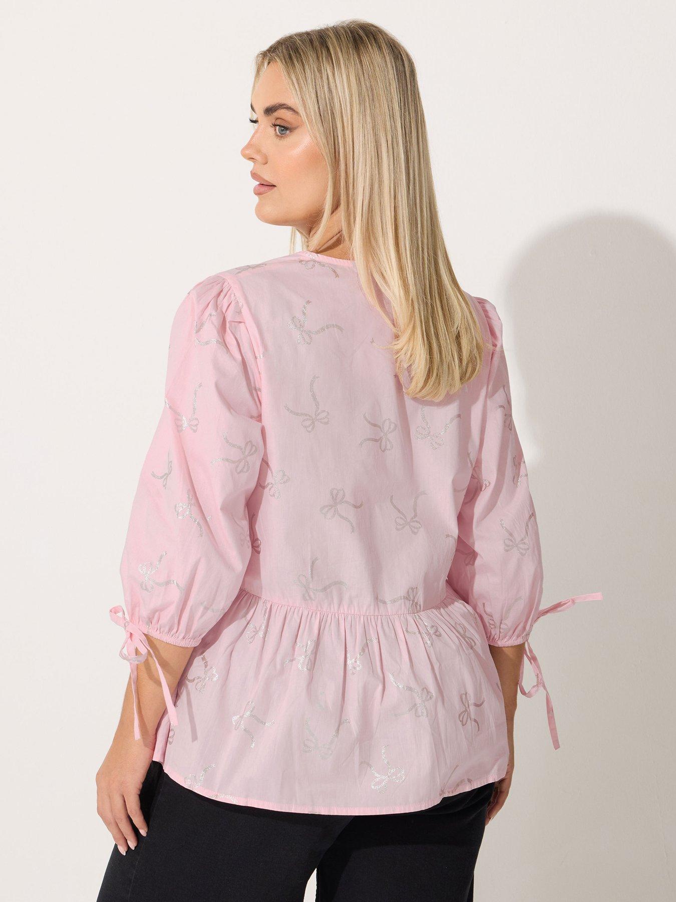yours-curve-metallic-bow-collar-top-pinkstillFront