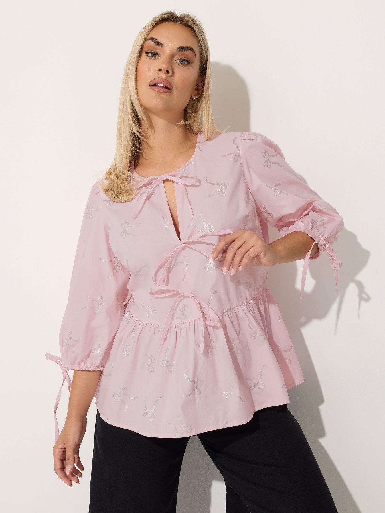 yours-curve-metallic-bow-collar-top-pinkoutfit