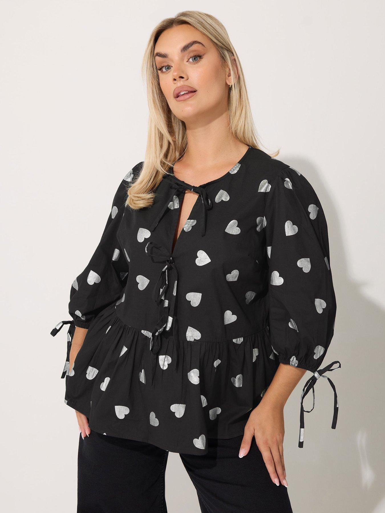 yours-curve-metallic-heart-collar-top-blackfront