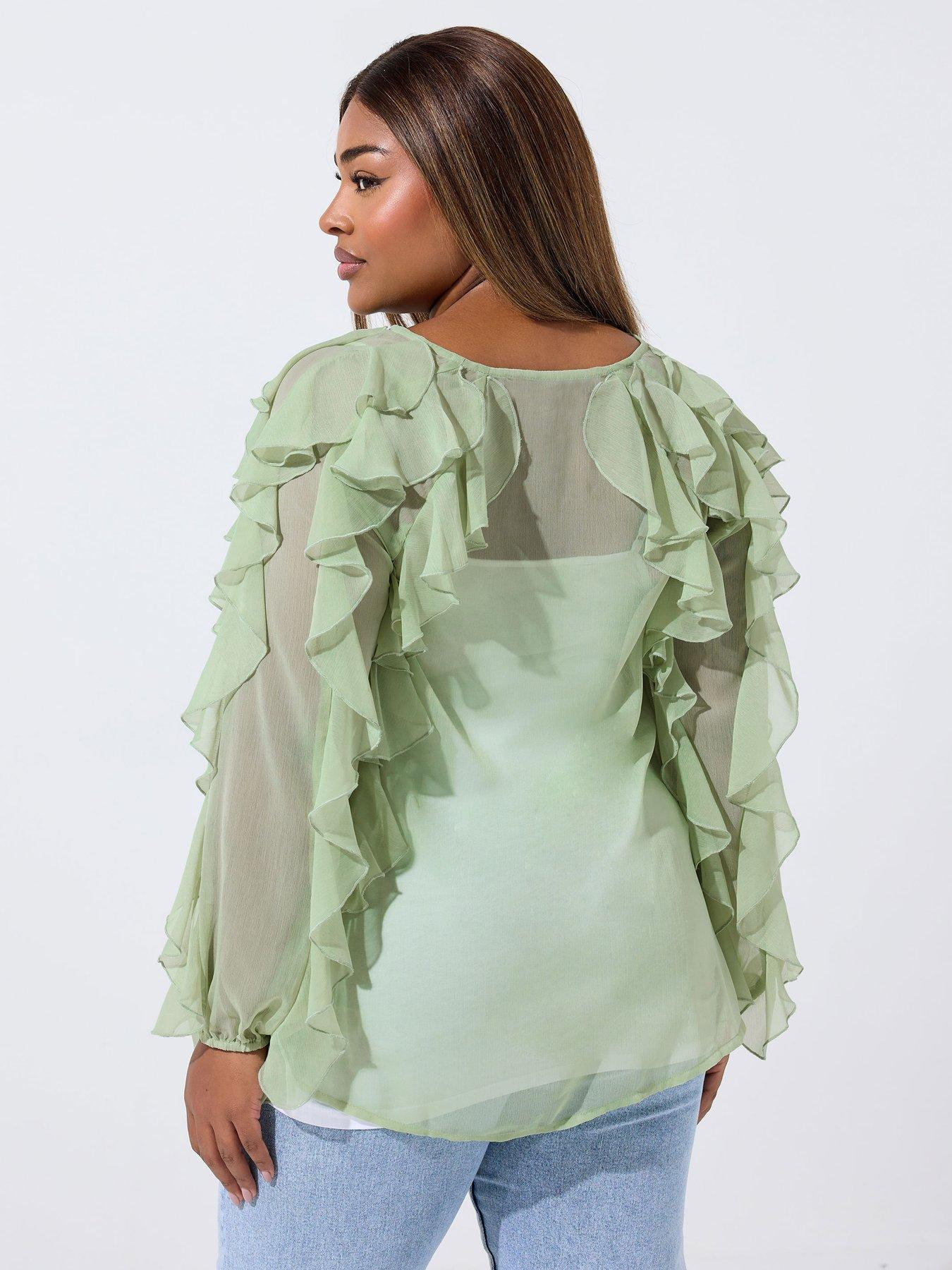 yours-curve-frill-blouse-greenstillFront