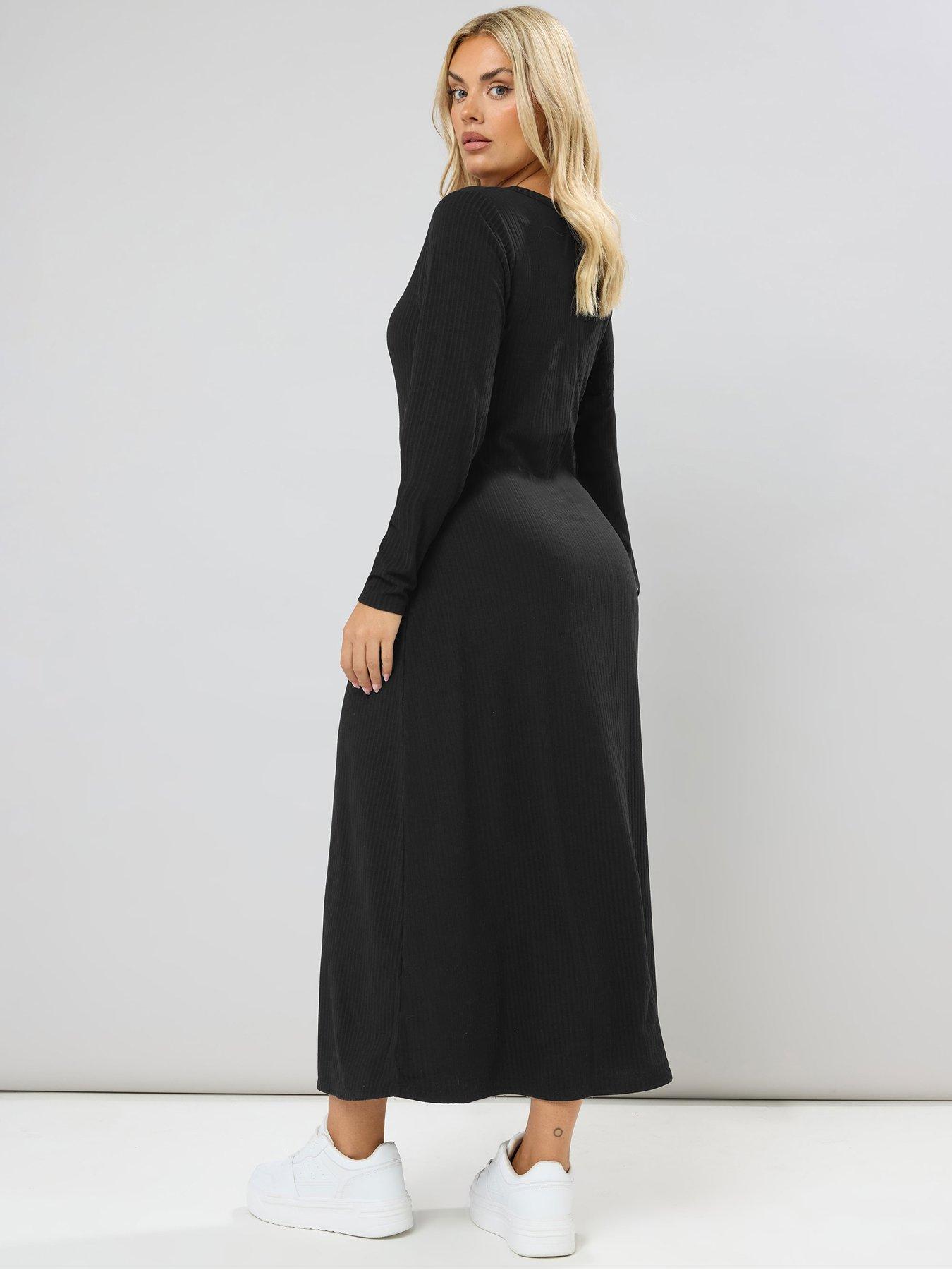 Image 2 of 4 of Yours Curve Henley Rib Swing Maxi Dress - Black