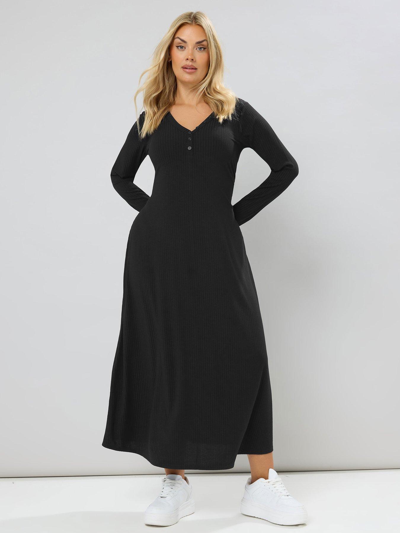 Image 3 of 4 of Yours Curve Henley Rib Swing Maxi Dress - Black