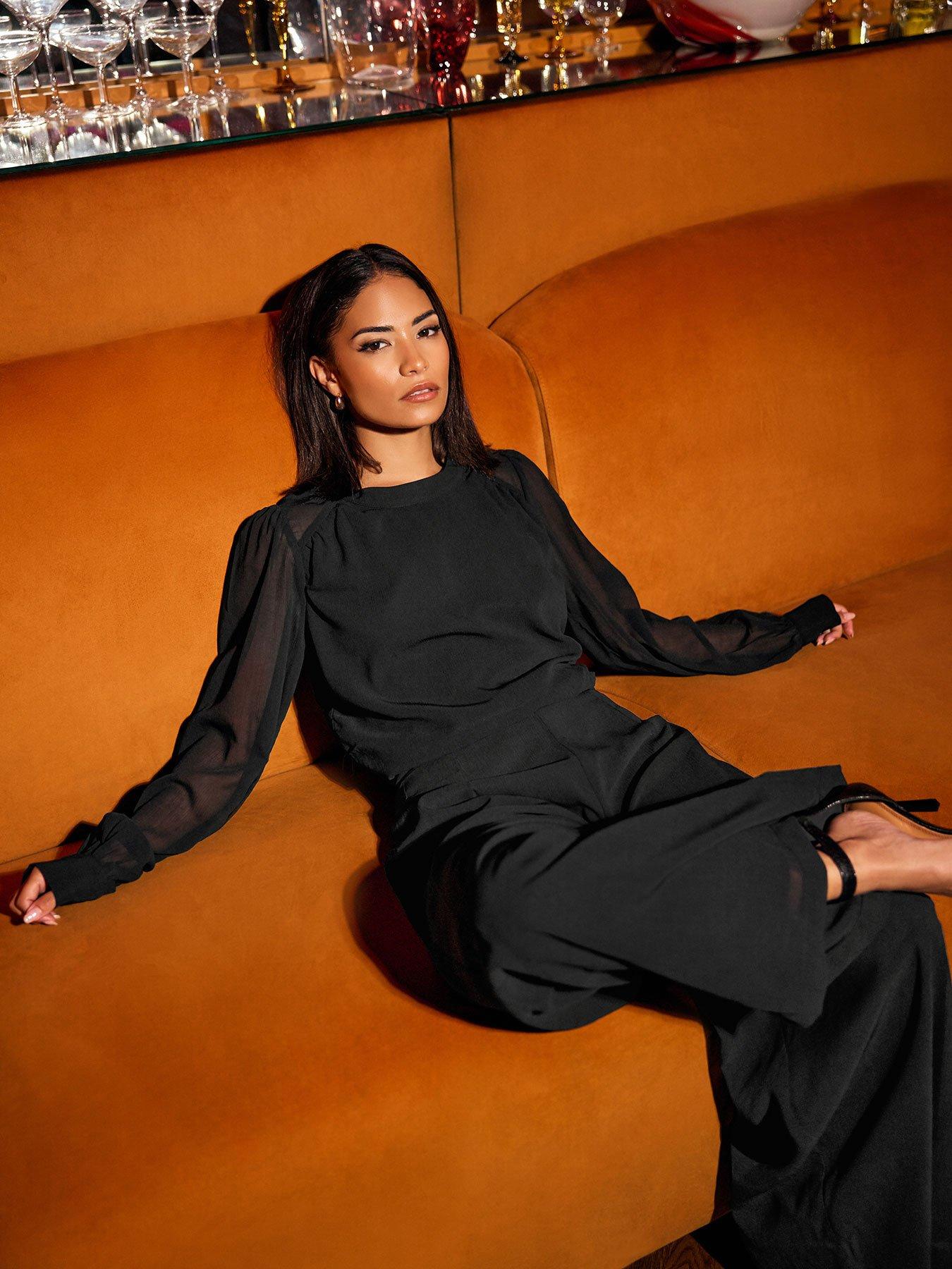 pixiegirl-petite-chiffon-long-sleeve-side-tie-top-blackfront