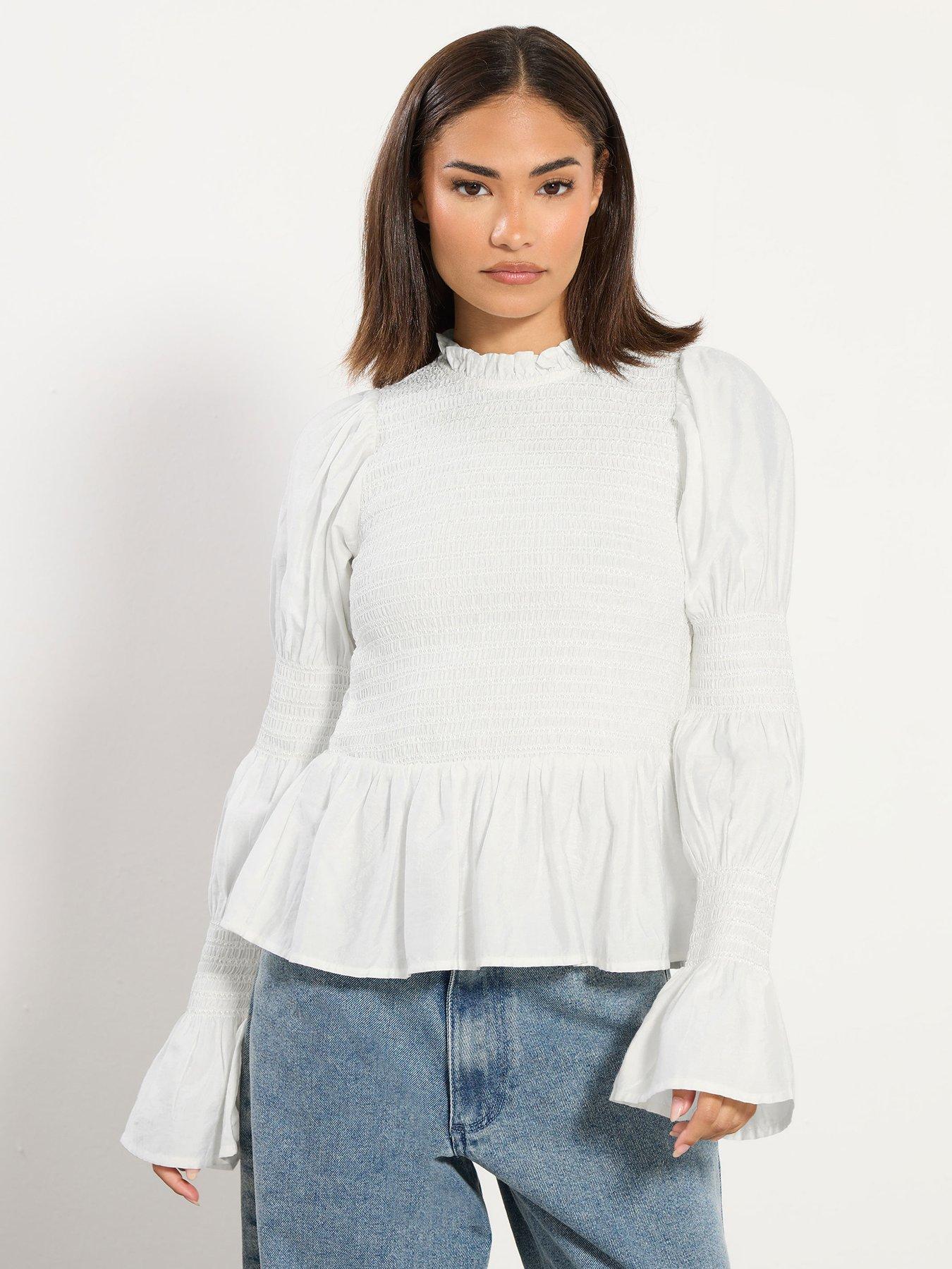 pixiegirl-petite-long-sleeve-shirred-top-ivory