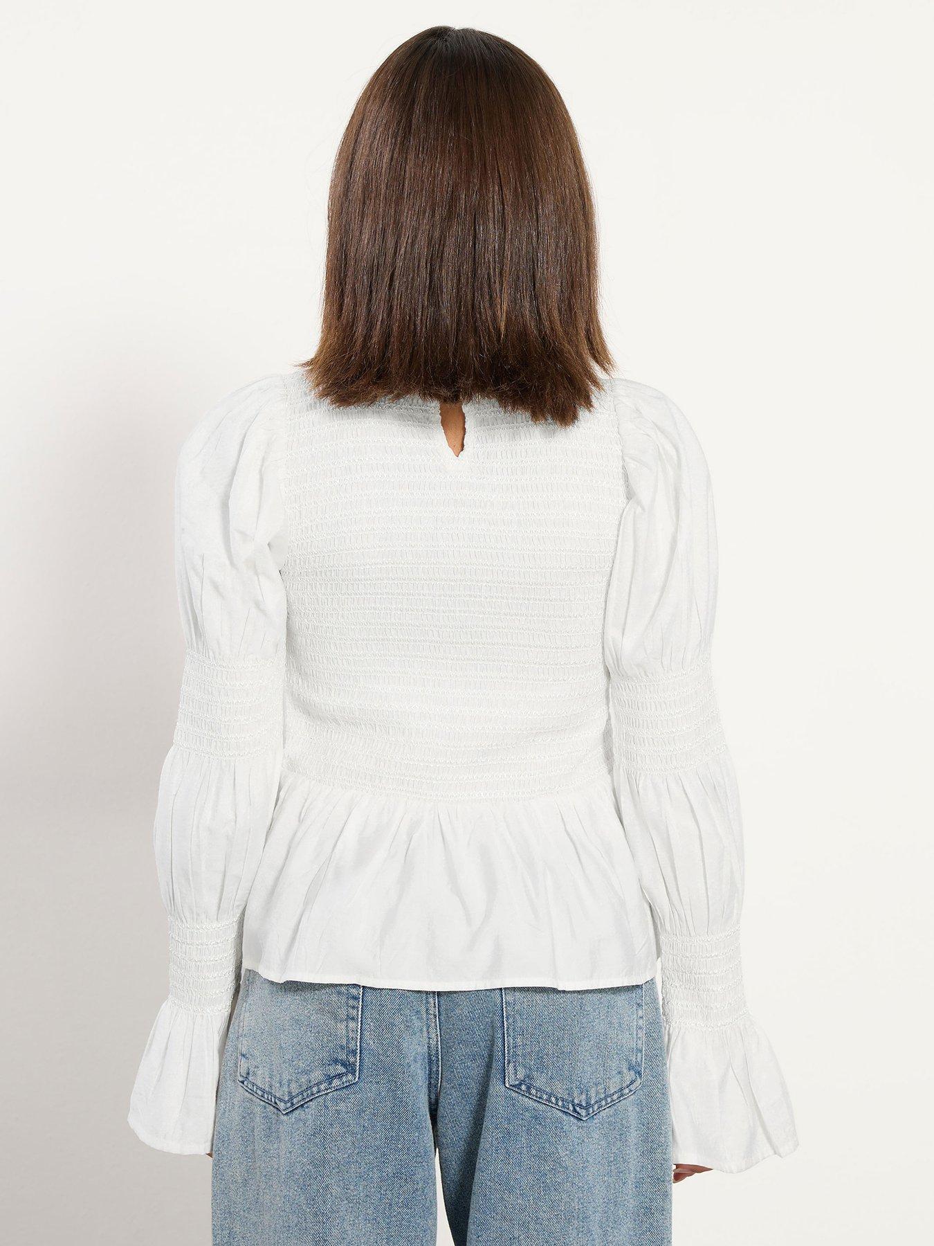 pixiegirl-petite-long-sleeve-shirred-top-ivorystillFront