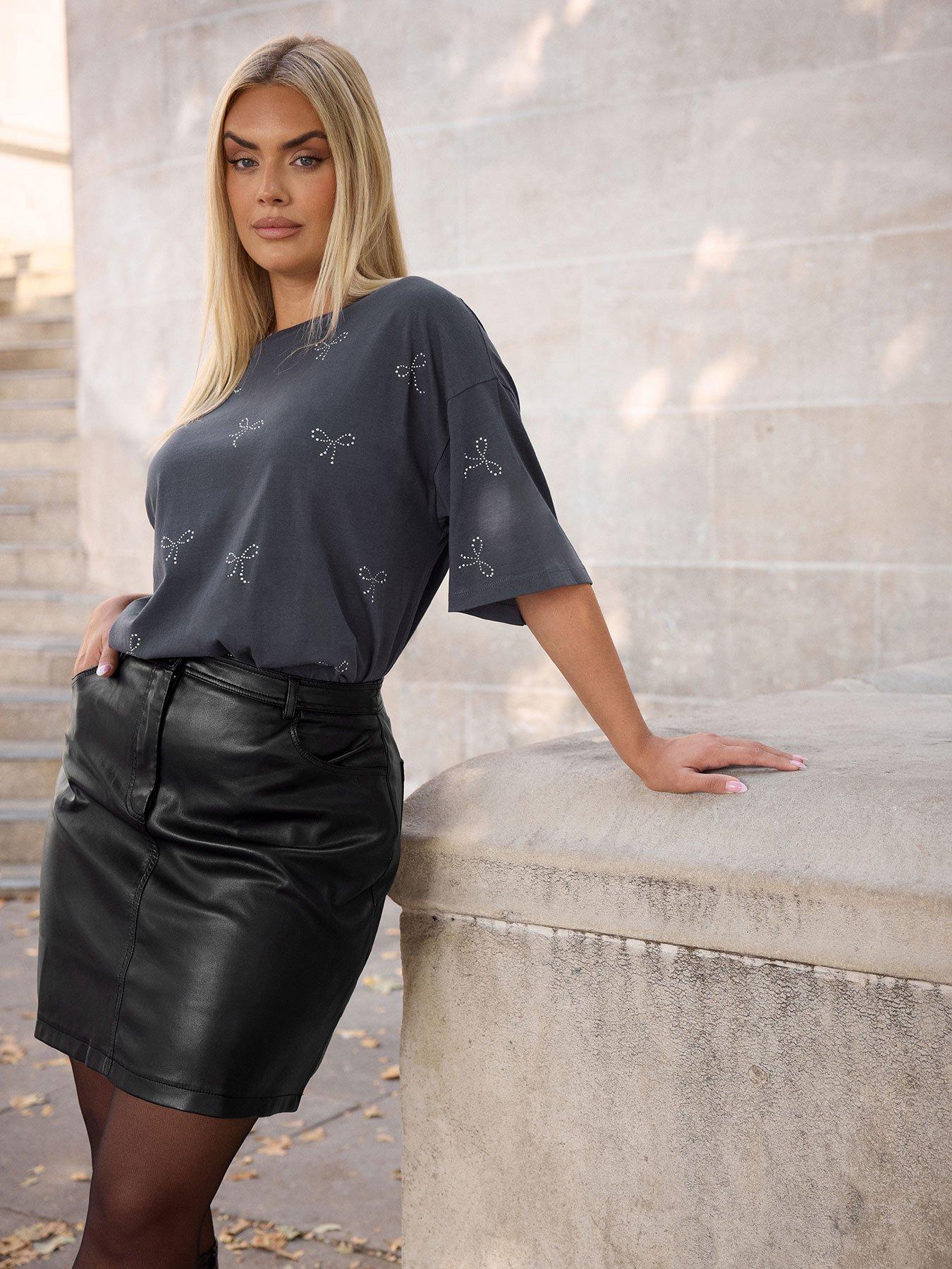 yours-curve-oversized-stud-t-shirt-grey