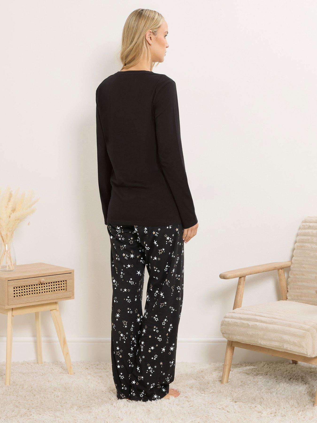 long-tall-sally-starry-night-sleeve-wide-leg-pj-set-blackstillFront