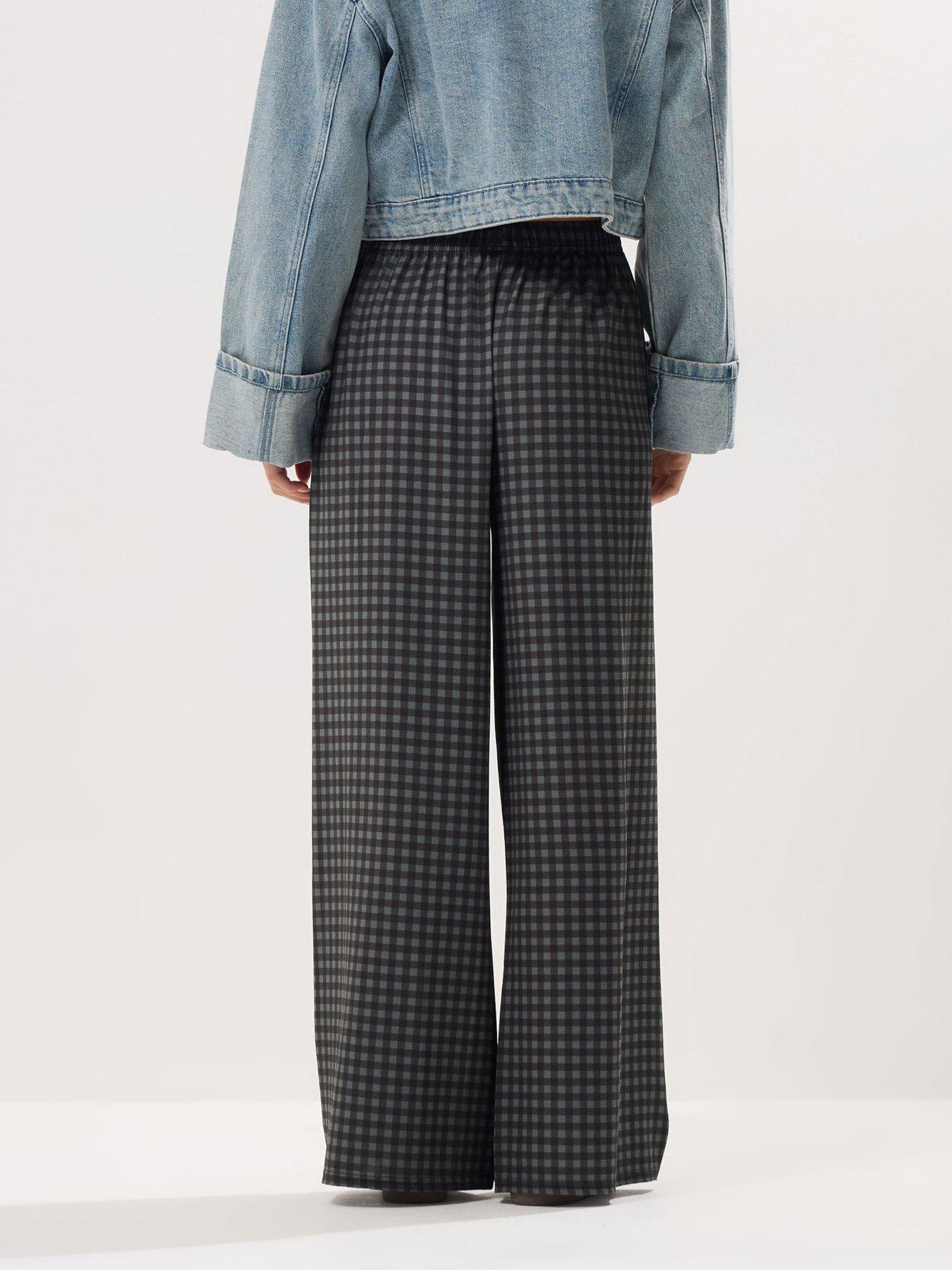 pixiegirl-petite-crinkle-gingham-wide-leg-trouser-greystillFront