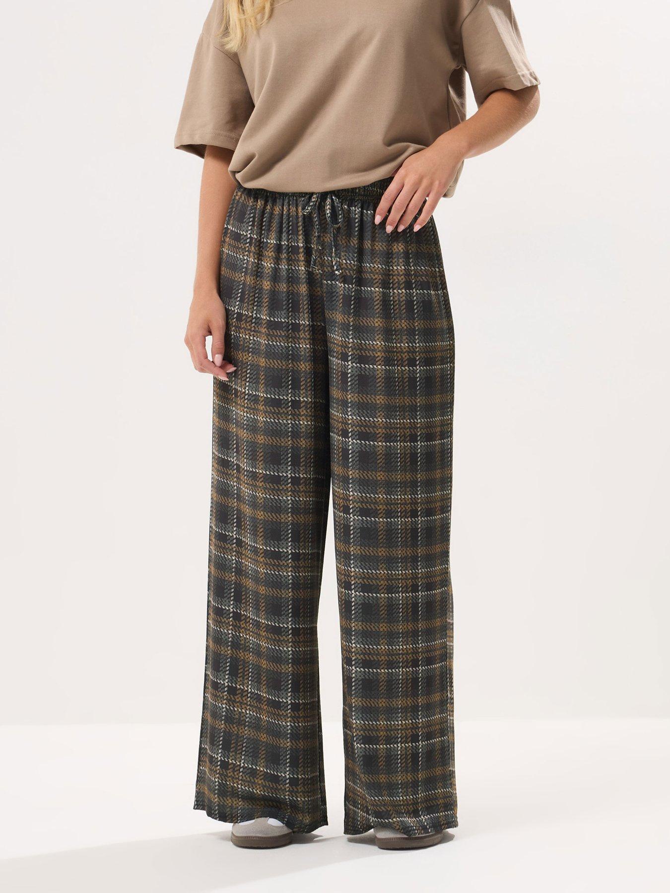 pixiegirl-petite-check-crinkle-wide-leg-trouser-brownback