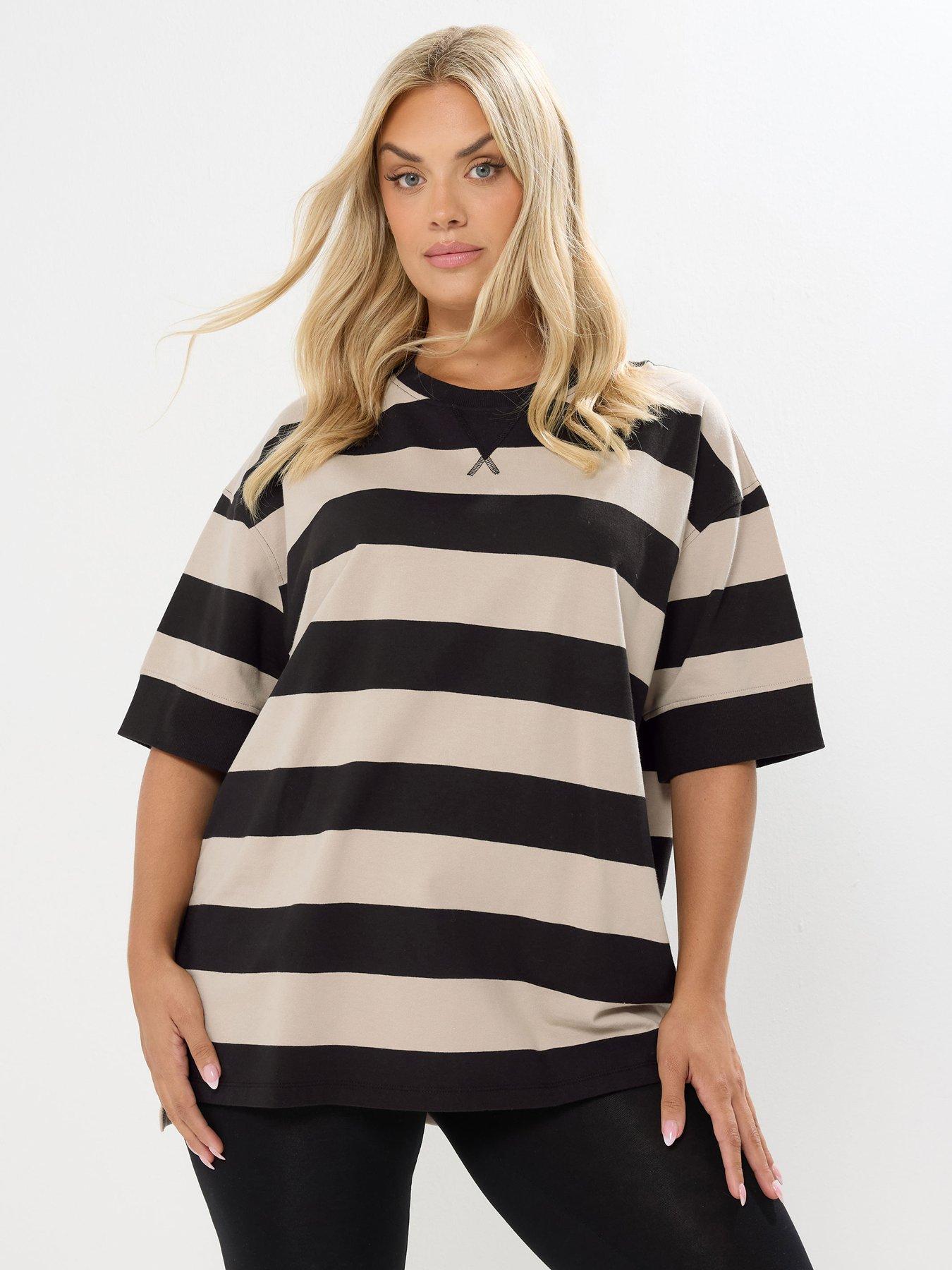 Yours Curve Ribbed Stripe T-Shirt - Black