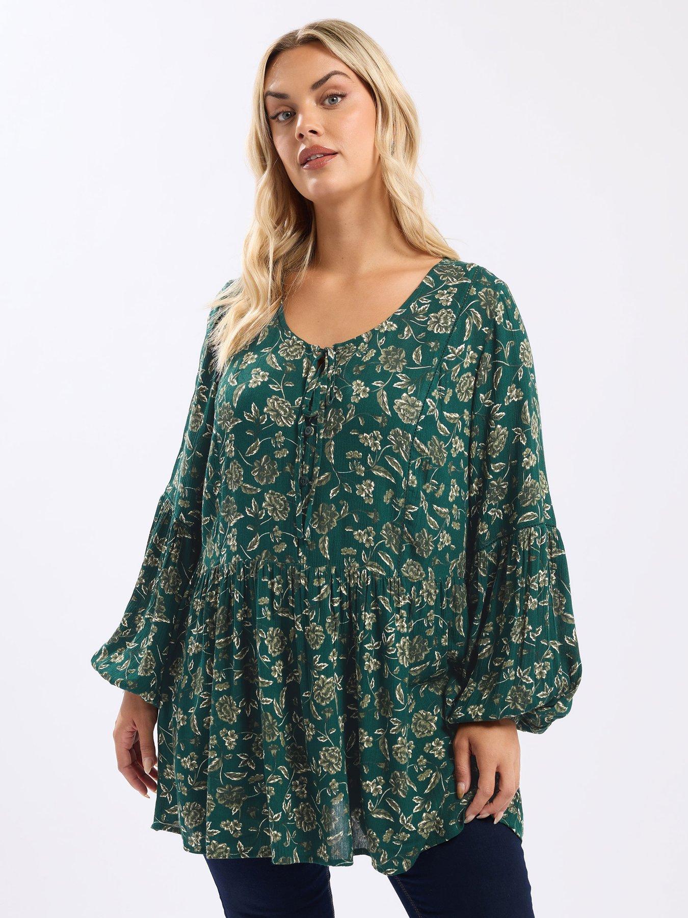yours-curve-tie-neck-blouse-green