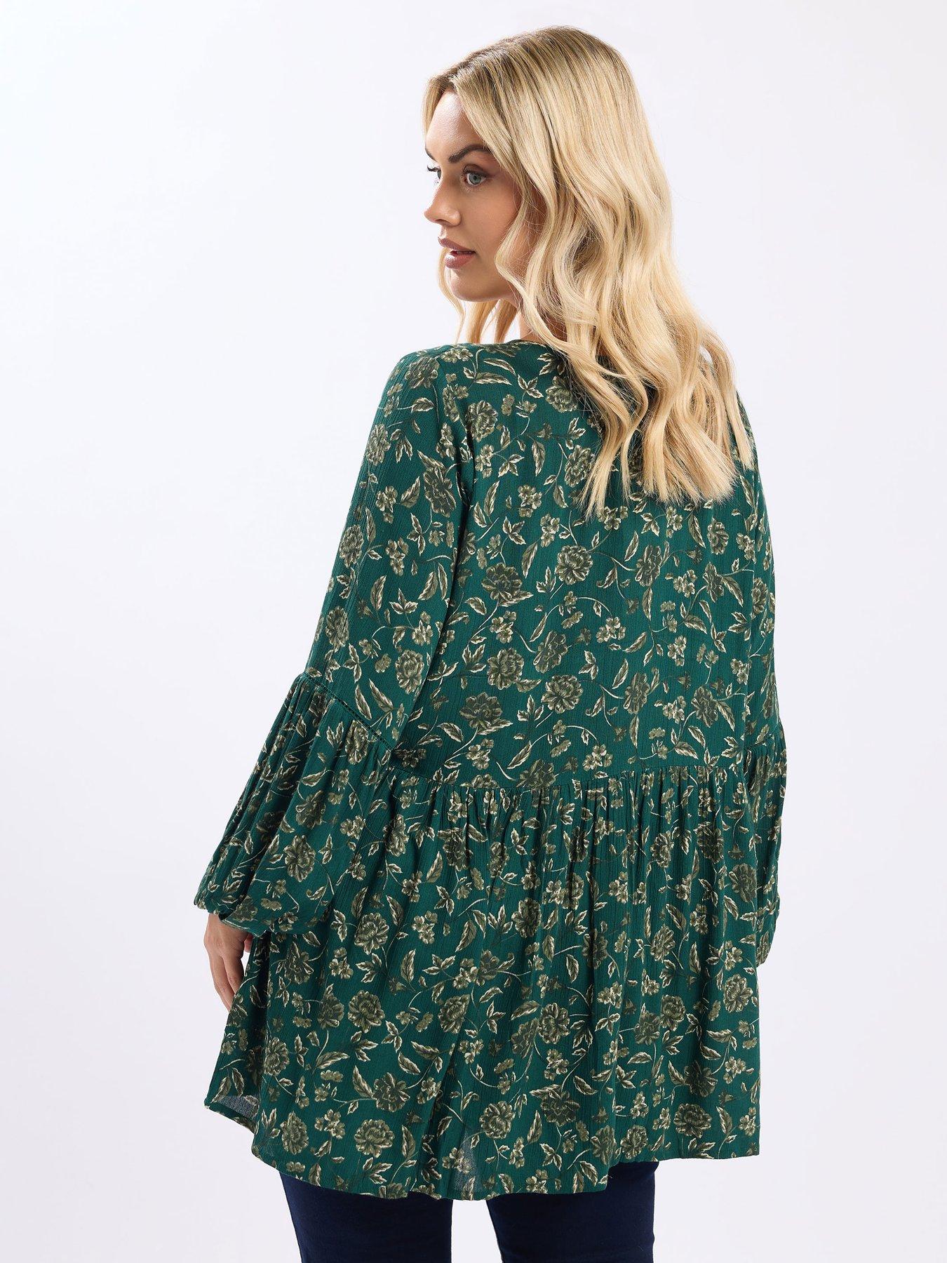 yours-curve-tie-neck-blouse-greenstillFront