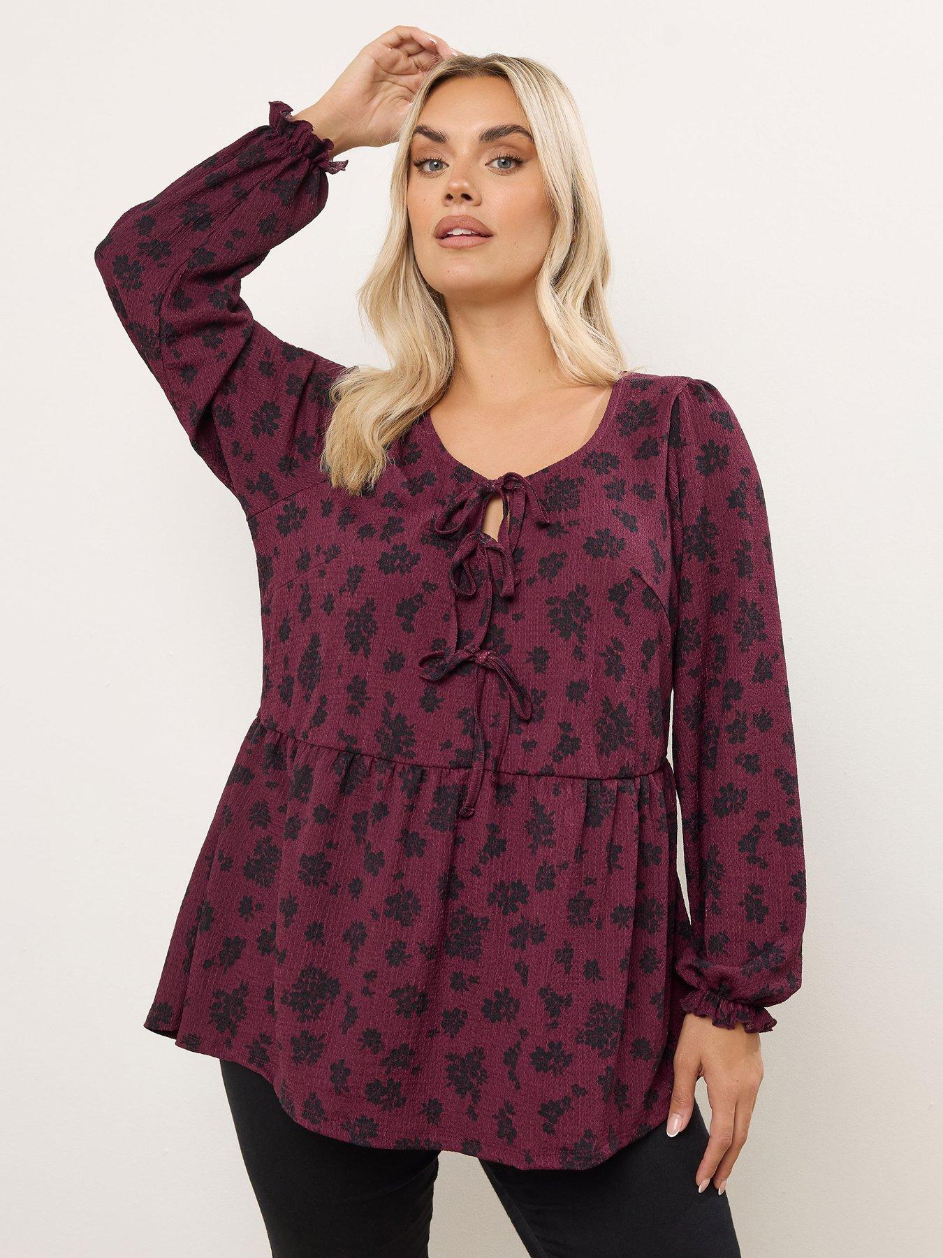 yours-curve-long-sleeve-peplum-bow-top-red