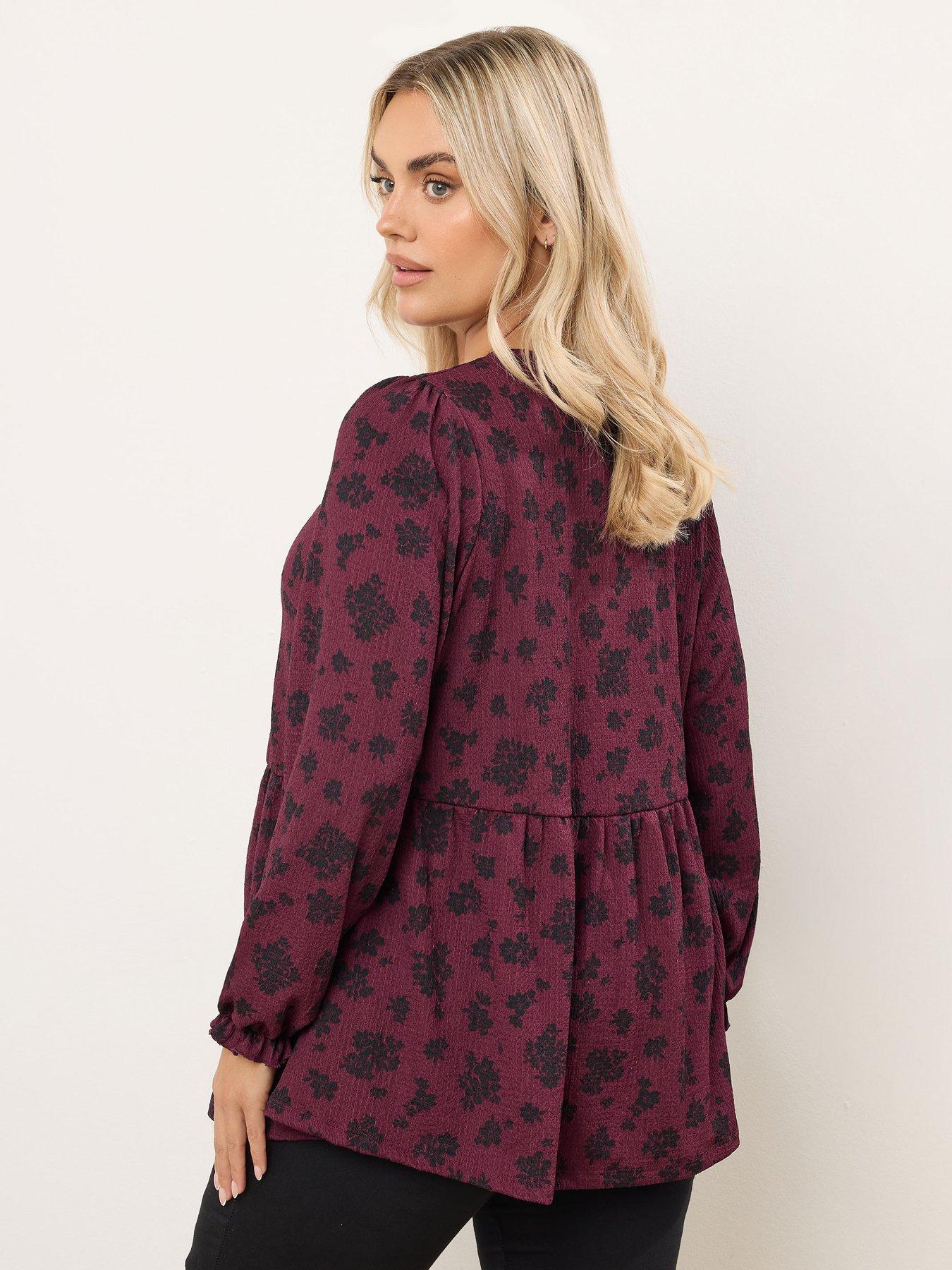 Image 2 of 4 of Yours Curve Long Sleeve Peplum Bow Top - Red